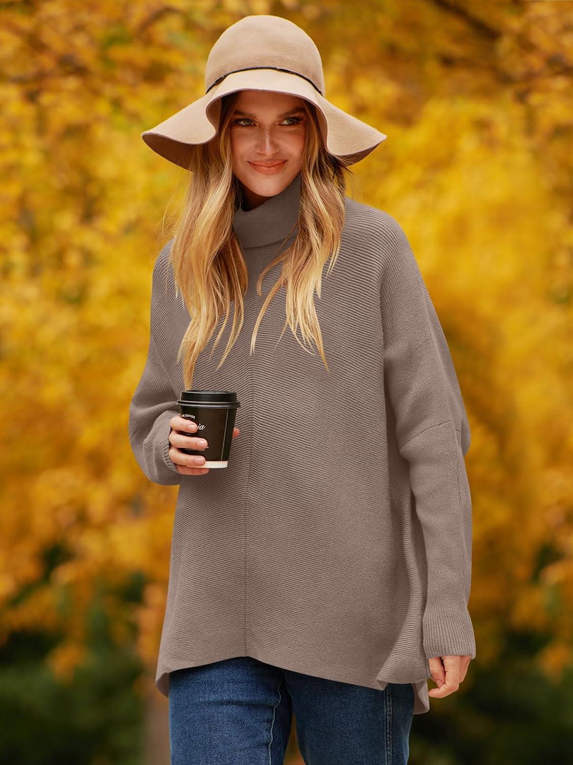 imageANRABESS Womens Oversized Turtleneck Batwing Long Sleeve Casual Cozy Baggy Knit Pullover Tunic Sweater 2025 Fall OutfitsMutmeg