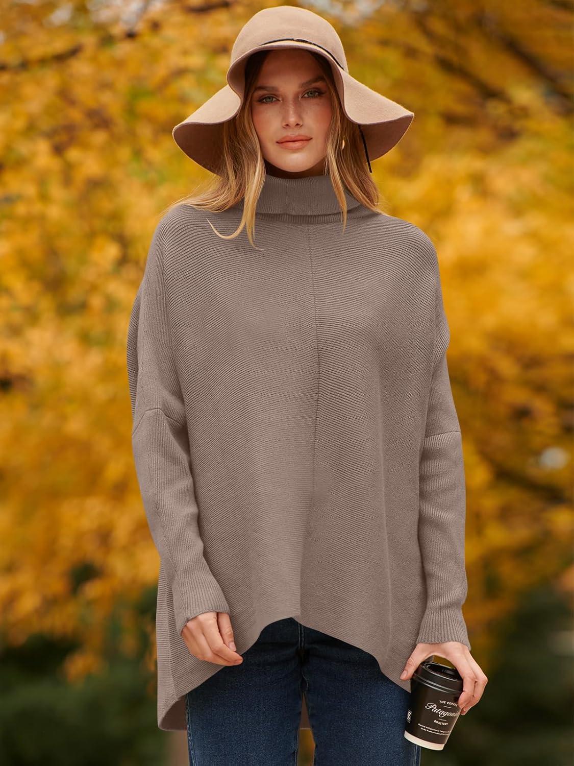 imageANRABESS Womens Oversized Turtleneck Batwing Long Sleeve Casual Cozy Baggy Knit Pullover Tunic Sweater 2025 Fall OutfitsMutmeg