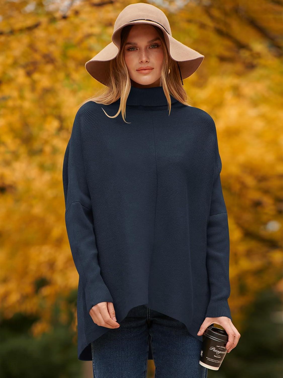 imageANRABESS Womens Oversized Turtleneck Batwing Long Sleeve Casual Cozy Baggy Knit Pullover Tunic Sweater 2025 Fall OutfitsNavy Blue