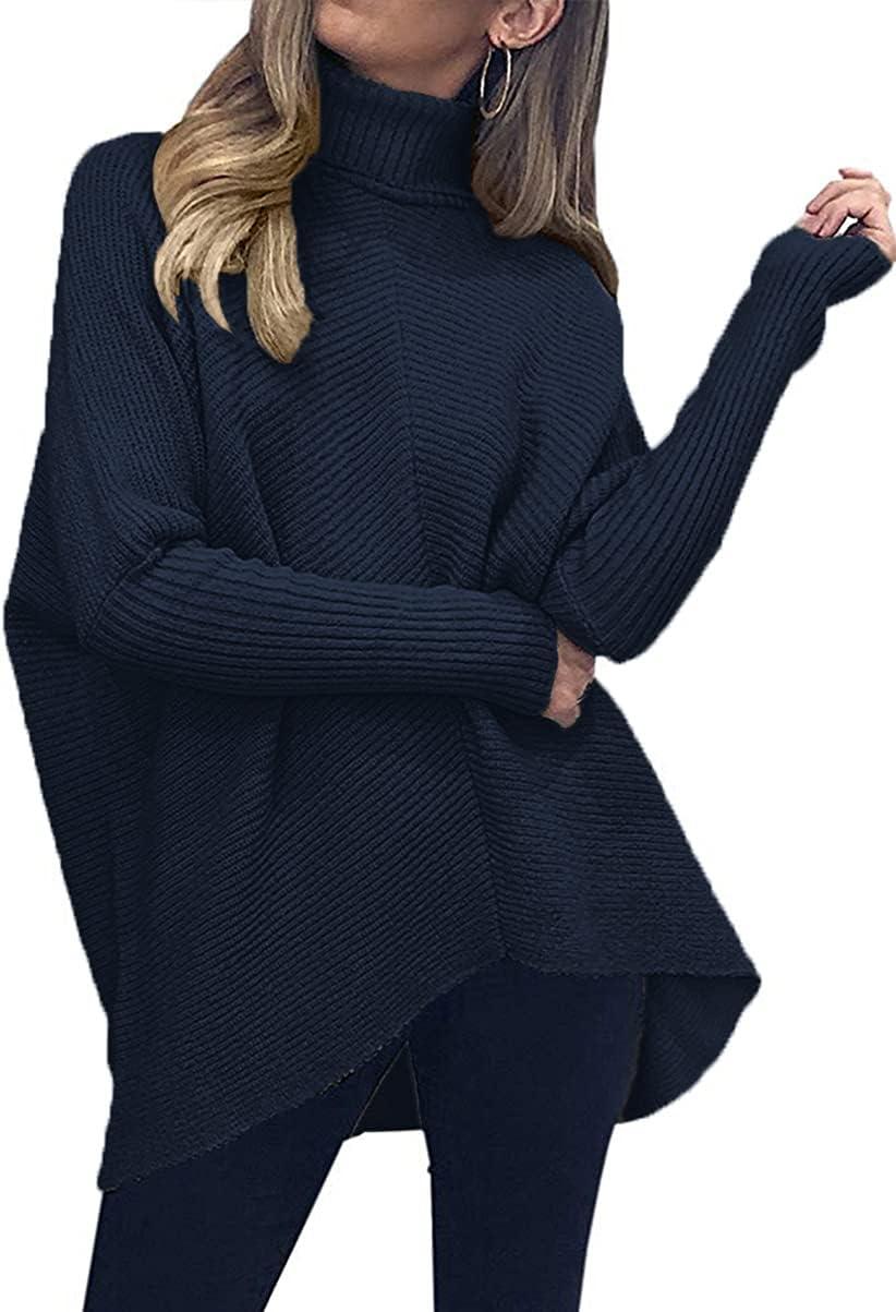 imageANRABESS Womens Oversized Turtleneck Batwing Long Sleeve Casual Cozy Baggy Knit Pullover Tunic Sweater 2025 Fall OutfitsNavy Blue