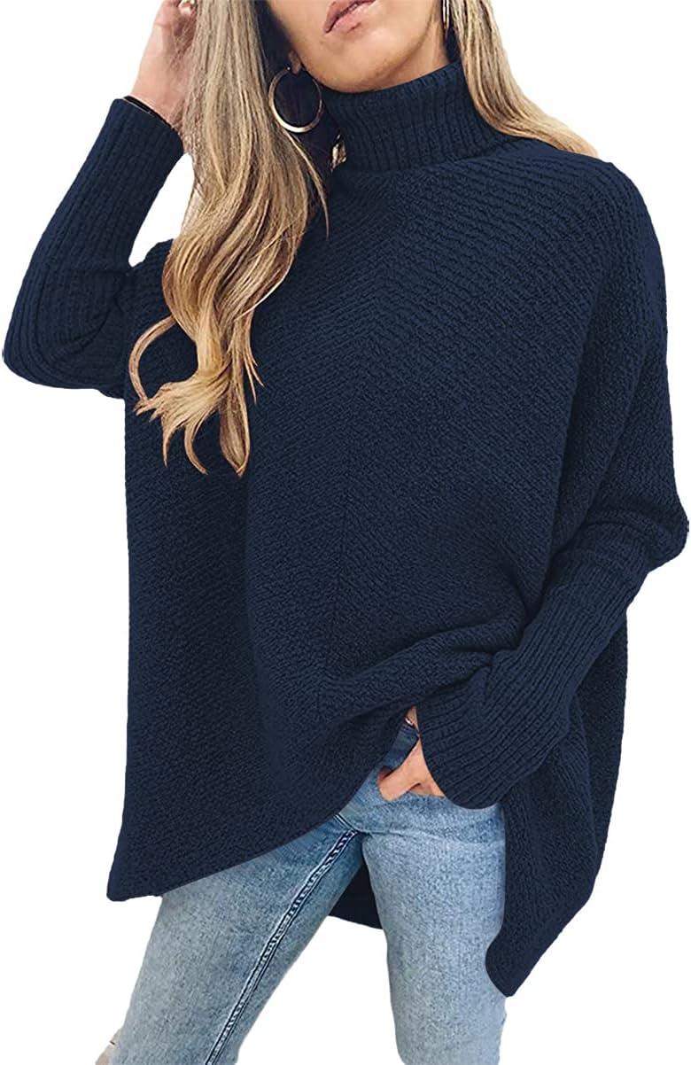 imageANRABESS Womens Oversized Turtleneck Batwing Long Sleeve Casual Cozy Baggy Knit Pullover Tunic Sweater 2025 Fall OutfitsNavy Blue