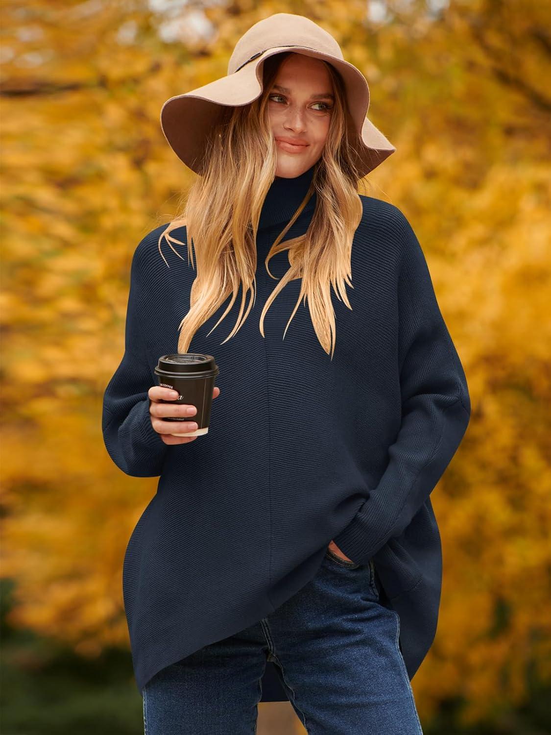 imageANRABESS Womens Oversized Turtleneck Batwing Long Sleeve Casual Cozy Baggy Knit Pullover Tunic Sweater 2025 Fall OutfitsNavy Blue