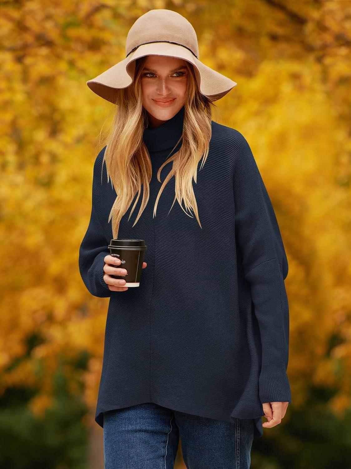 imageANRABESS Womens Oversized Turtleneck Batwing Long Sleeve Casual Cozy Baggy Knit Pullover Tunic Sweater 2025 Fall OutfitsNavy Blue