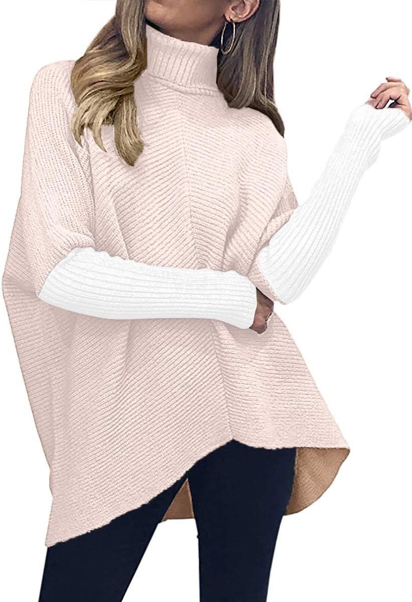 imageANRABESS Womens Oversized Turtleneck Batwing Long Sleeve Casual Cozy Baggy Knit Pullover Tunic Sweater 2025 Fall OutfitsPink White
