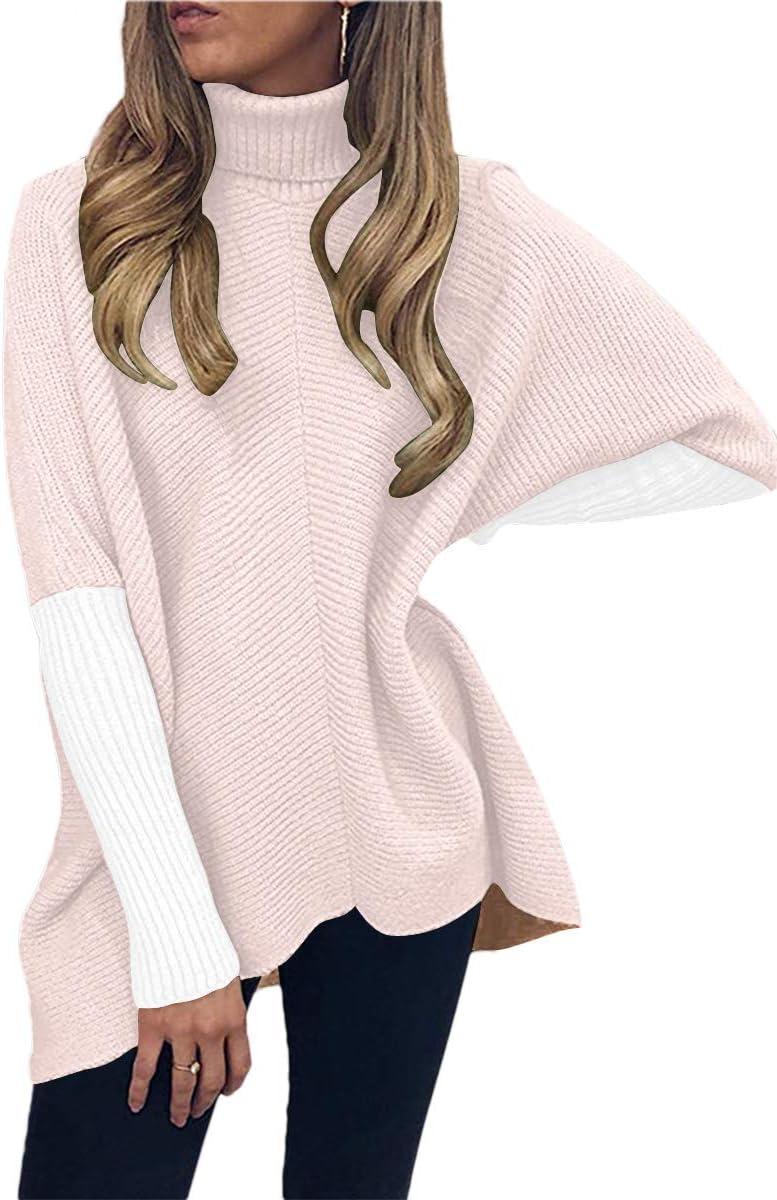 imageANRABESS Womens Oversized Turtleneck Batwing Long Sleeve Casual Cozy Baggy Knit Pullover Tunic Sweater 2025 Fall OutfitsPink White
