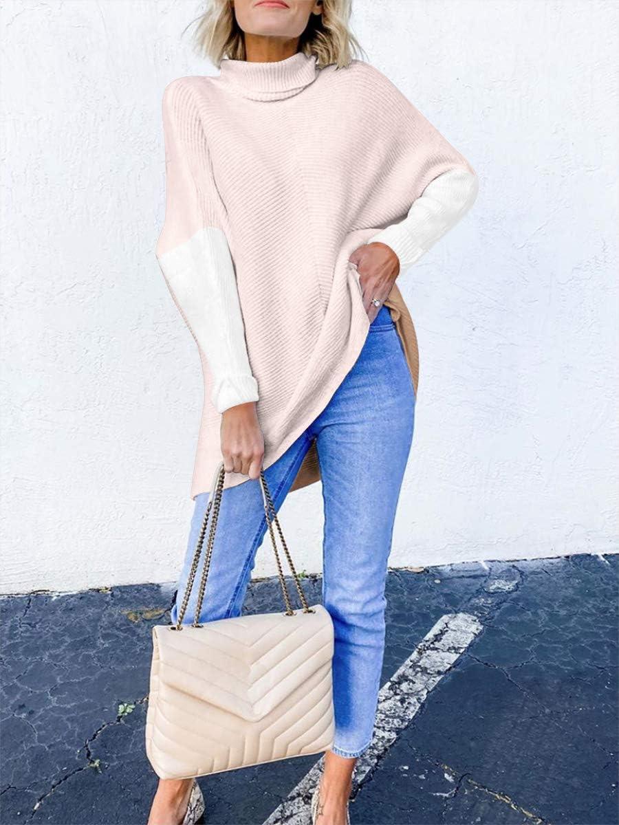 imageANRABESS Womens Oversized Turtleneck Batwing Long Sleeve Casual Cozy Baggy Knit Pullover Tunic Sweater 2025 Fall OutfitsPink White