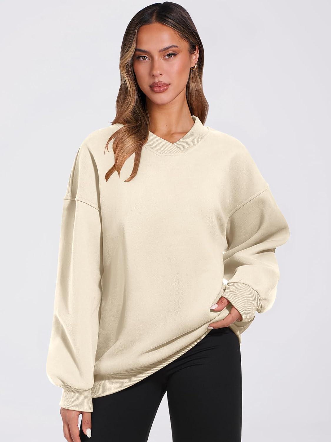 imageANRABESS Womens Oversized V Neck Sweatshirt Fleece Long Sleeve Hoodies Pullover Comfy Top Outfits 2025 Teen Preppy ClothesBeige