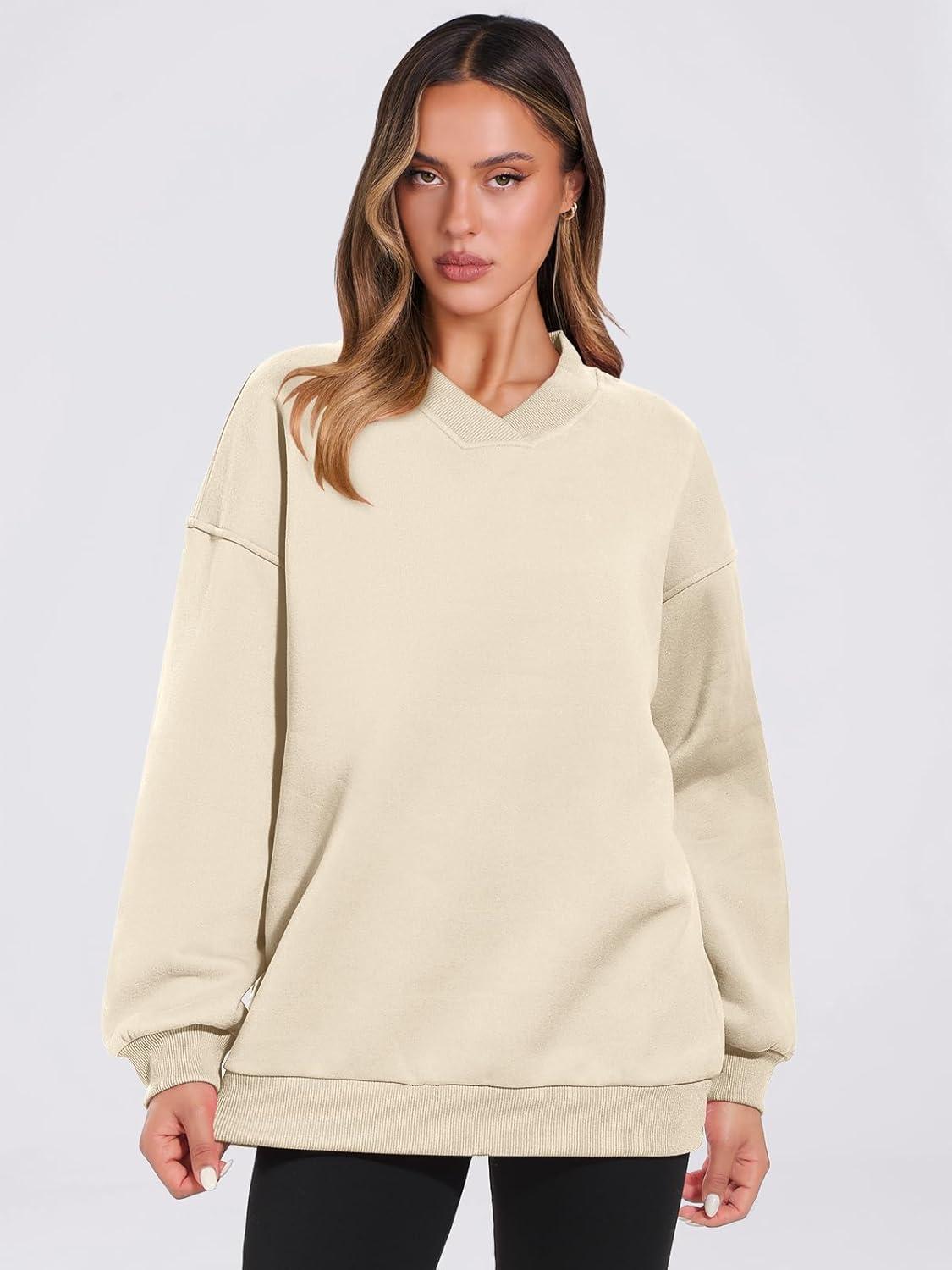 imageANRABESS Womens Oversized V Neck Sweatshirt Fleece Long Sleeve Hoodies Pullover Comfy Top Outfits 2025 Teen Preppy ClothesBeige