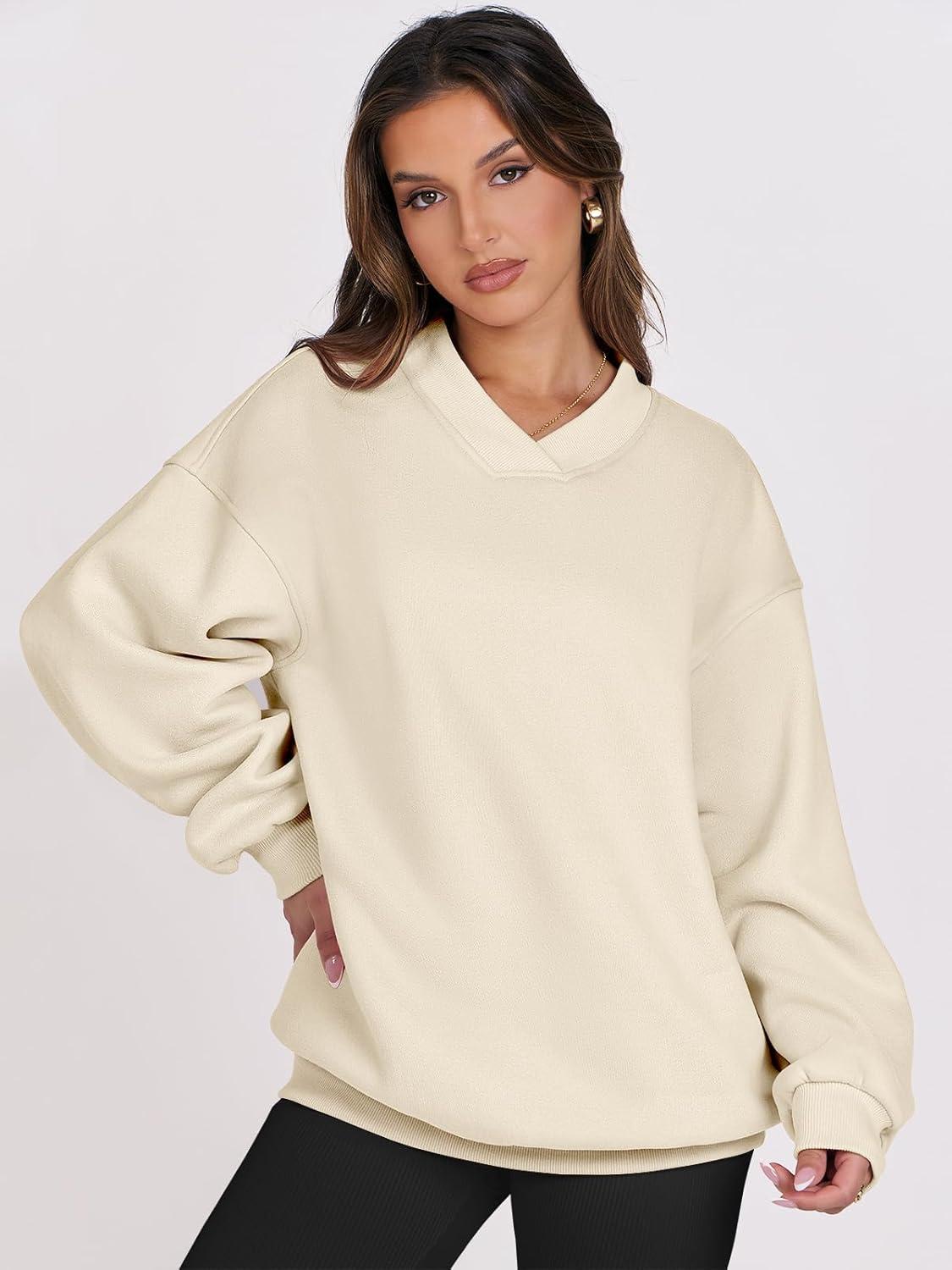 imageANRABESS Womens Oversized V Neck Sweatshirt Fleece Long Sleeve Hoodies Pullover Comfy Top Outfits 2025 Teen Preppy ClothesBeige