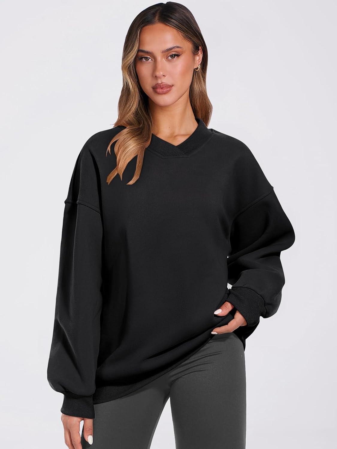 imageANRABESS Womens Oversized V Neck Sweatshirt Fleece Long Sleeve Hoodies Pullover Comfy Top Outfits 2025 Teen Preppy ClothesBlack