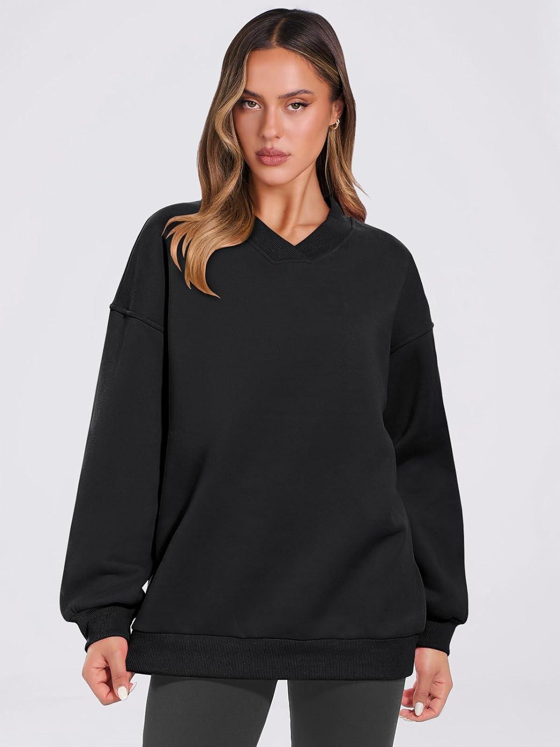 imageANRABESS Womens Oversized V Neck Sweatshirt Fleece Long Sleeve Hoodies Pullover Comfy Top Outfits 2025 Teen Preppy ClothesBlack