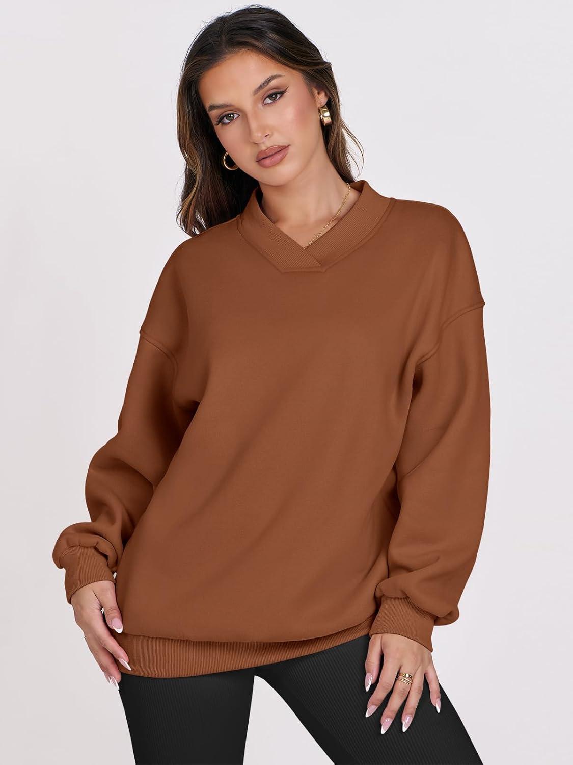 imageANRABESS Womens Oversized V Neck Sweatshirt Fleece Long Sleeve Hoodies Pullover Comfy Top Outfits 2025 Teen Preppy ClothesCaramel
