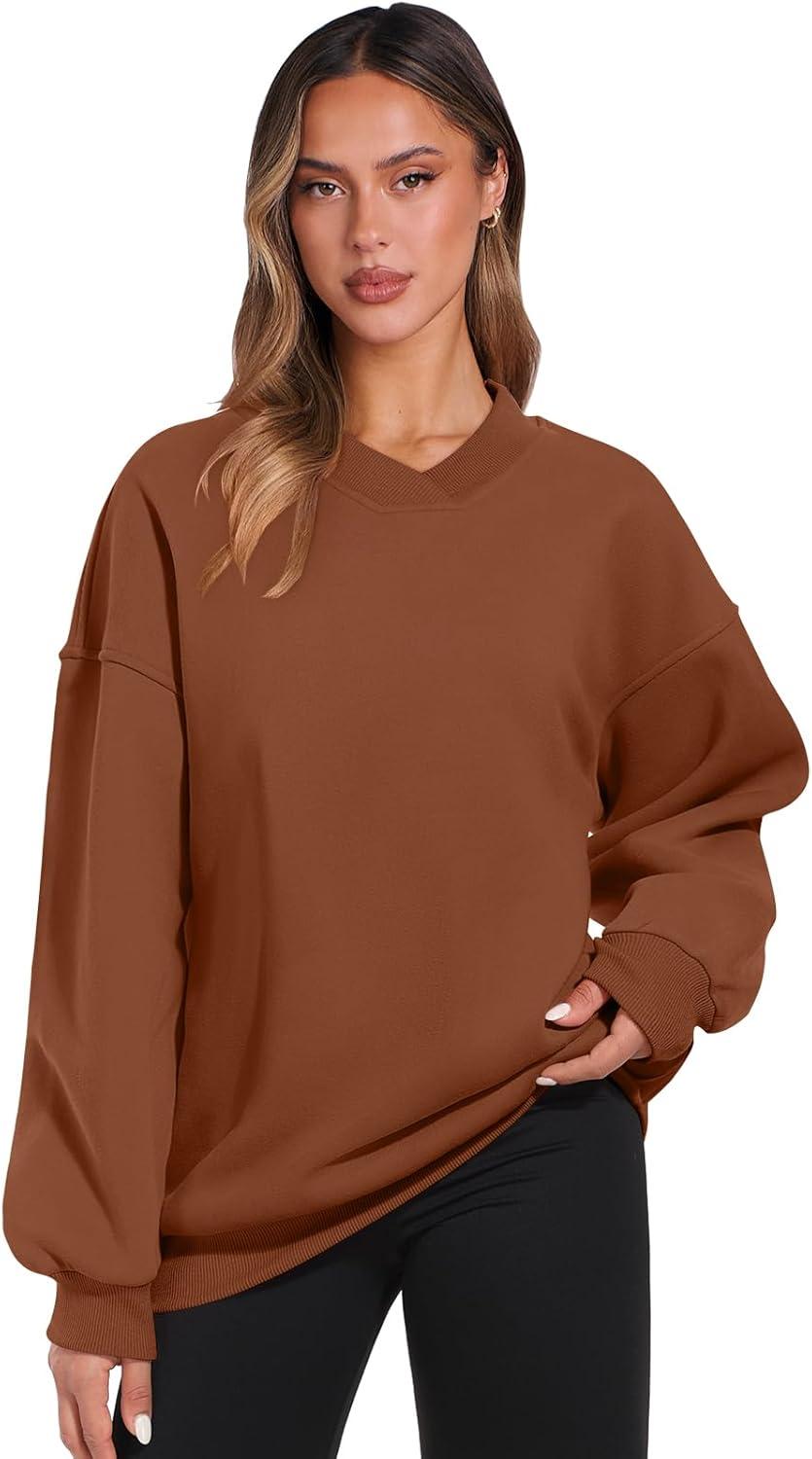 imageANRABESS Womens Oversized V Neck Sweatshirt Fleece Long Sleeve Hoodies Pullover Comfy Top Outfits 2025 Teen Preppy ClothesCaramel
