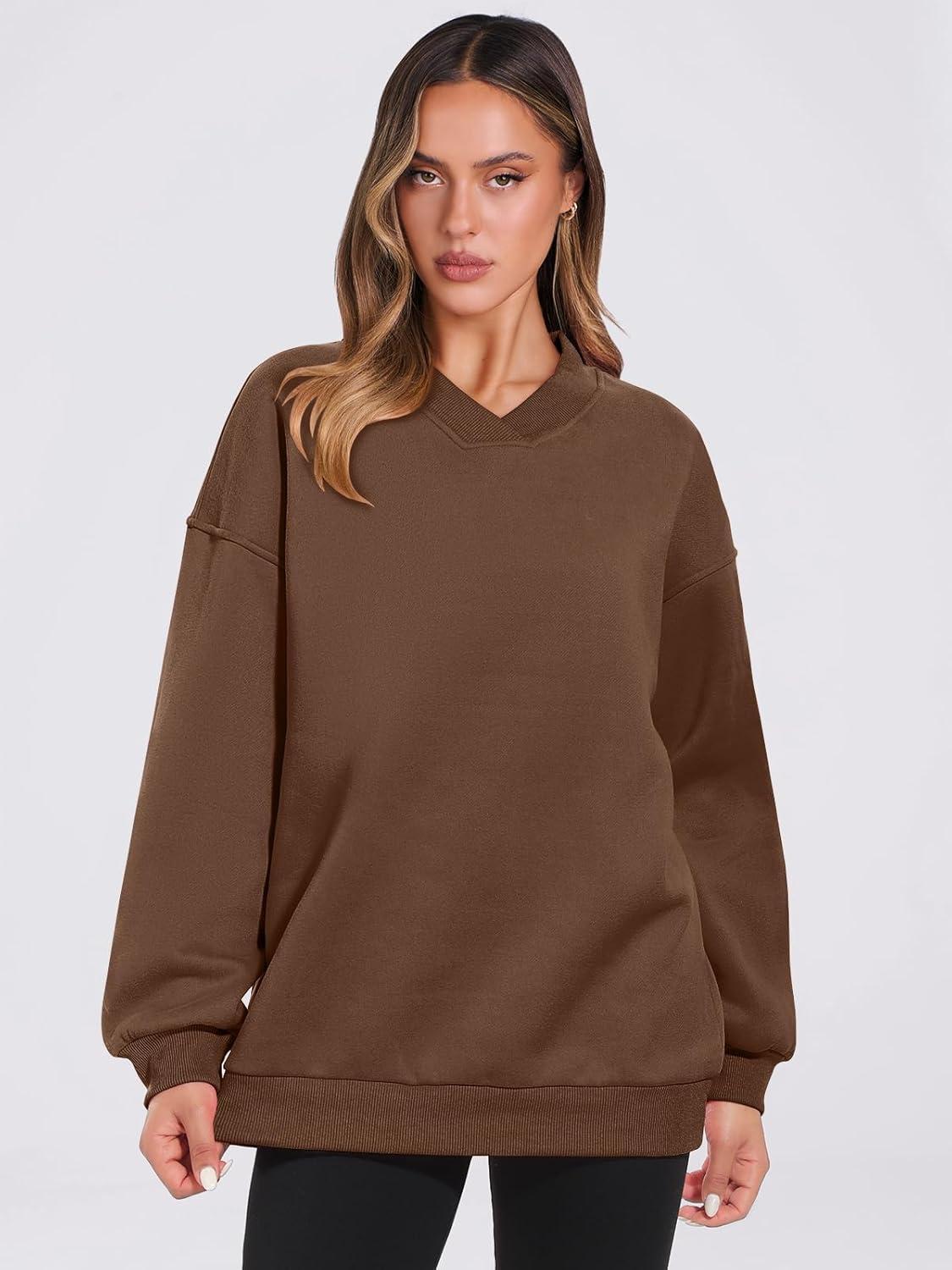 imageANRABESS Womens Oversized V Neck Sweatshirt Fleece Long Sleeve Hoodies Pullover Comfy Top Outfits 2025 Teen Preppy ClothesCoffee