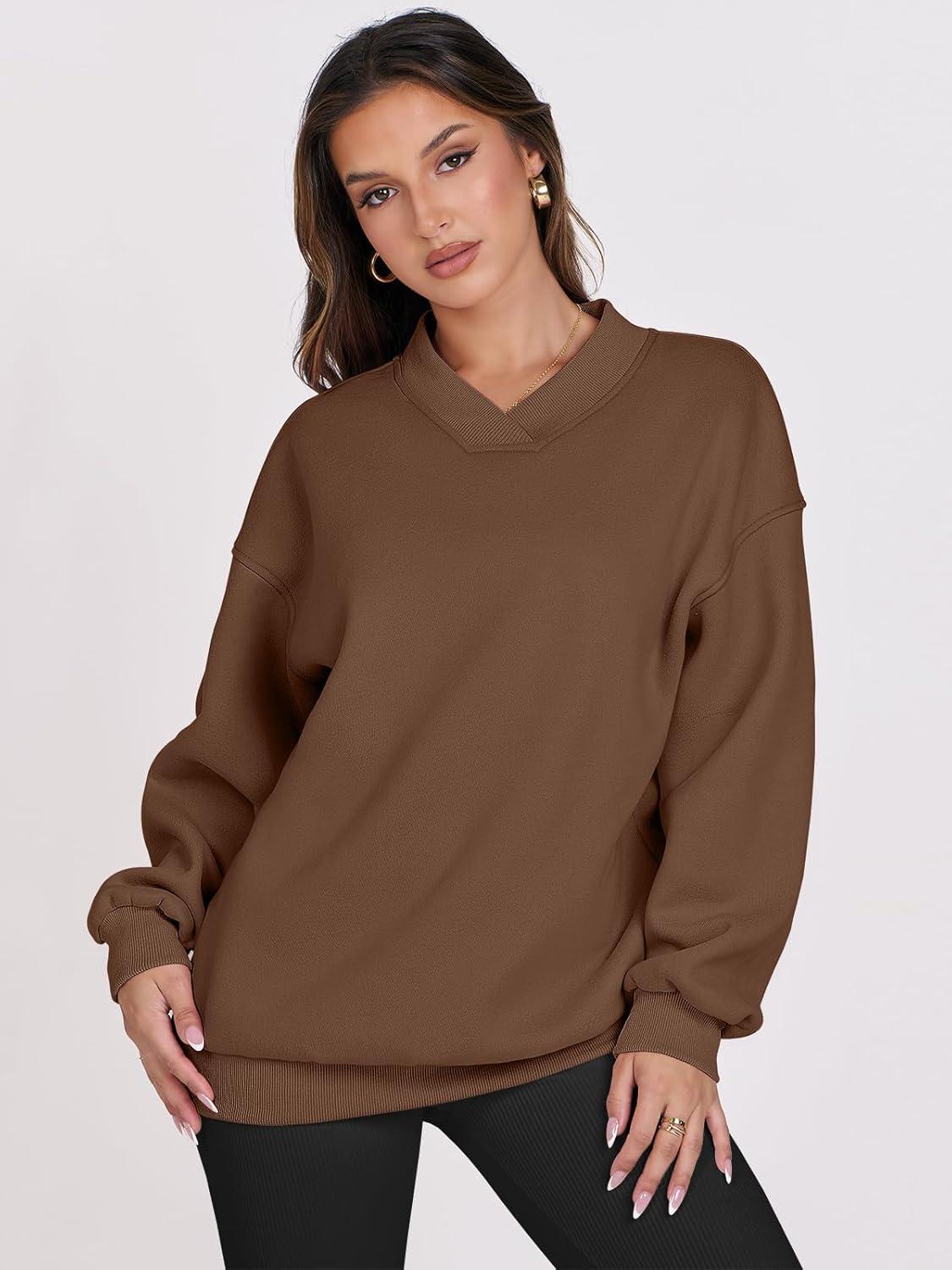 imageANRABESS Womens Oversized V Neck Sweatshirt Fleece Long Sleeve Hoodies Pullover Comfy Top Outfits 2025 Teen Preppy ClothesCoffee
