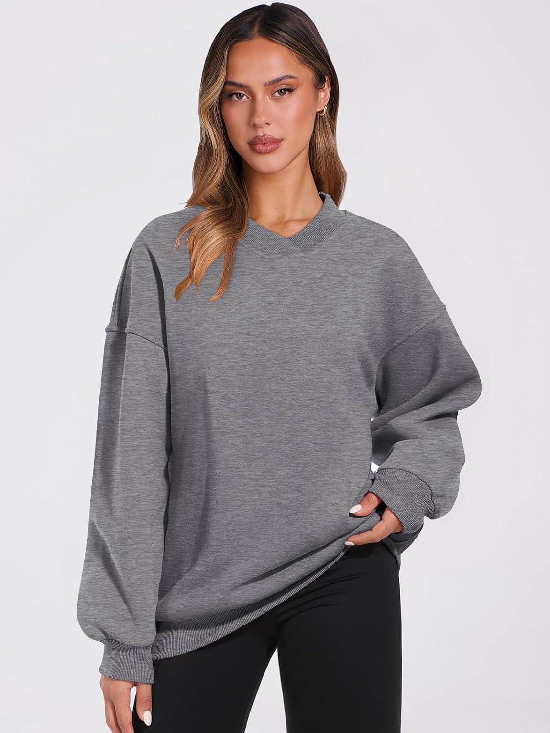 imageANRABESS Womens Oversized V Neck Sweatshirt Fleece Long Sleeve Hoodies Pullover Comfy Top Outfits 2025 Teen Preppy ClothesDark Grey