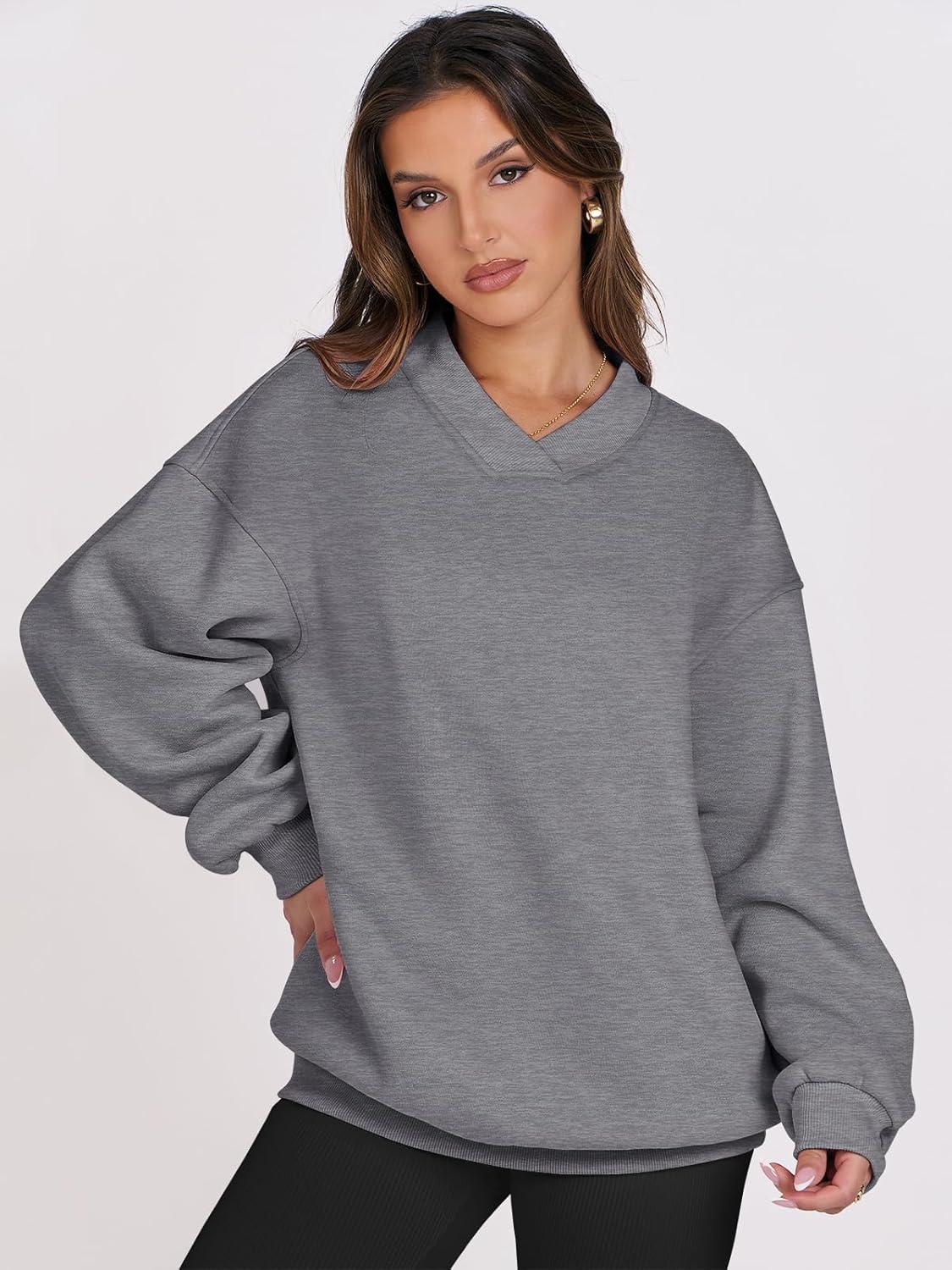 imageANRABESS Womens Oversized V Neck Sweatshirt Fleece Long Sleeve Hoodies Pullover Comfy Top Outfits 2025 Teen Preppy ClothesDark Grey
