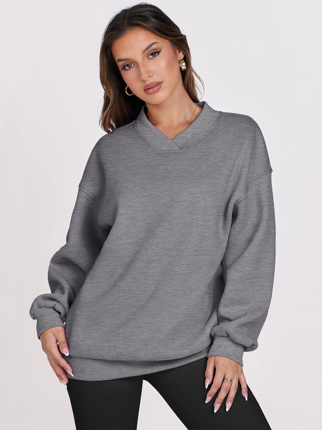 imageANRABESS Womens Oversized V Neck Sweatshirt Fleece Long Sleeve Hoodies Pullover Comfy Top Outfits 2025 Teen Preppy ClothesDark Grey