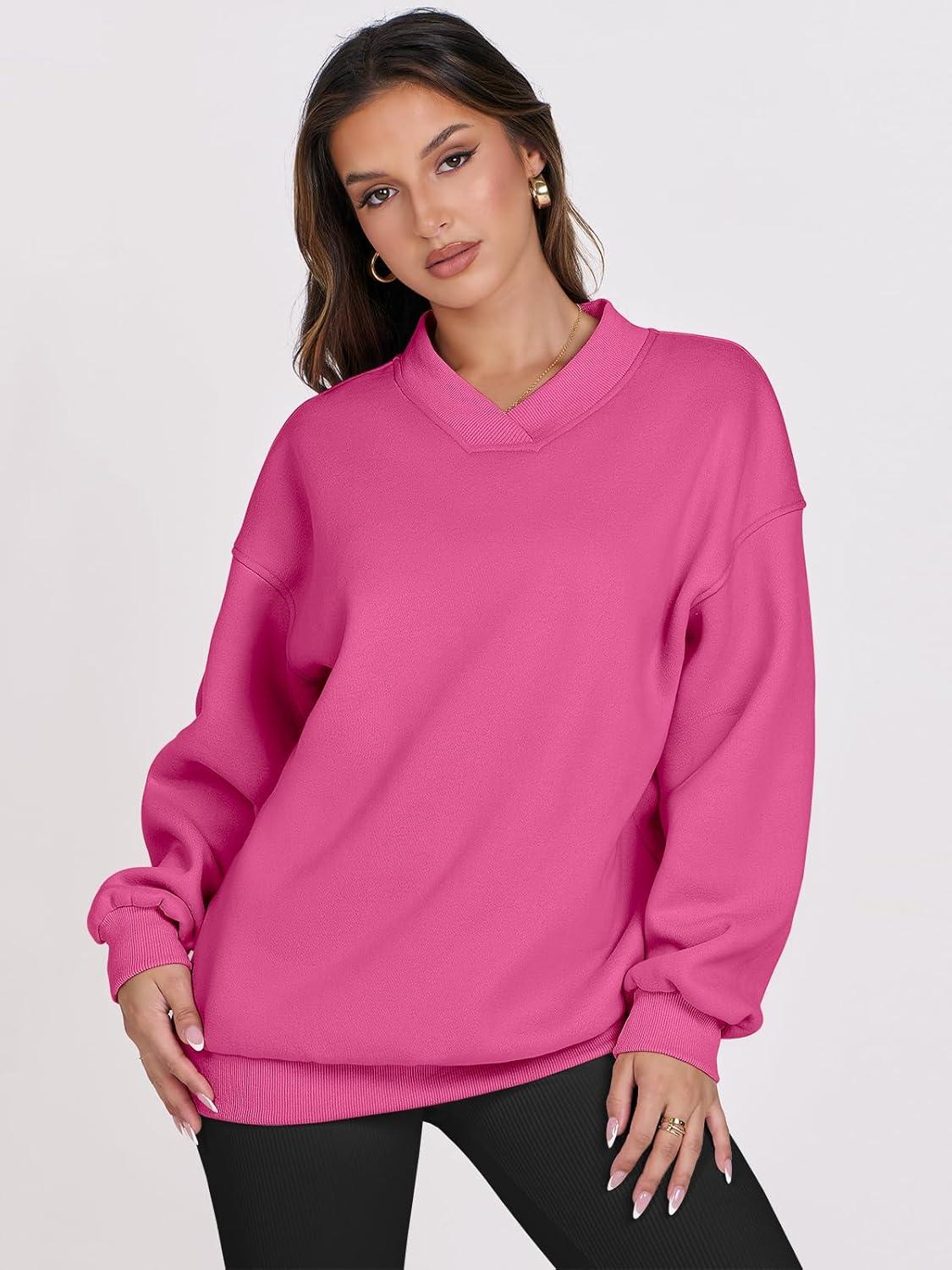 imageANRABESS Womens Oversized V Neck Sweatshirt Fleece Long Sleeve Hoodies Pullover Comfy Top Outfits 2025 Teen Preppy ClothesHot Pink