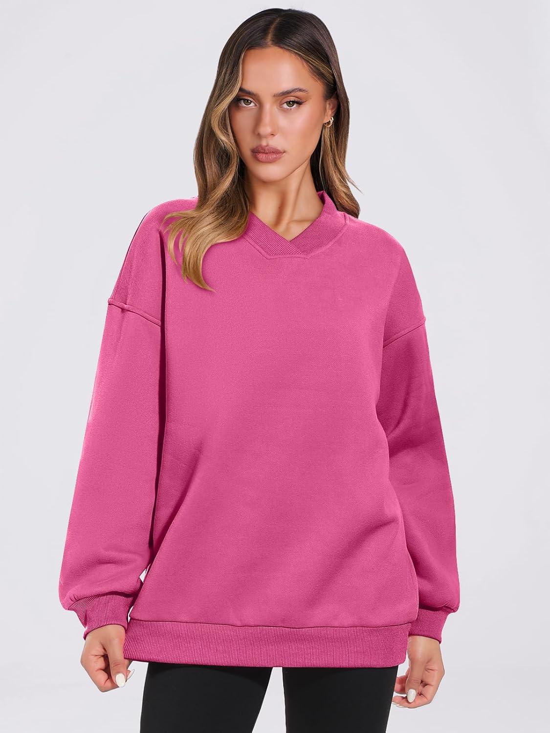 imageANRABESS Womens Oversized V Neck Sweatshirt Fleece Long Sleeve Hoodies Pullover Comfy Top Outfits 2025 Teen Preppy ClothesHot Pink