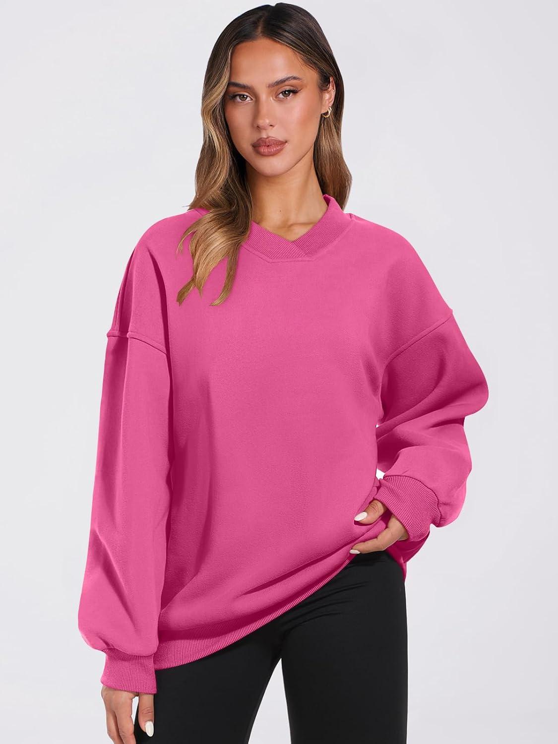 imageANRABESS Womens Oversized V Neck Sweatshirt Fleece Long Sleeve Hoodies Pullover Comfy Top Outfits 2025 Teen Preppy ClothesHot Pink
