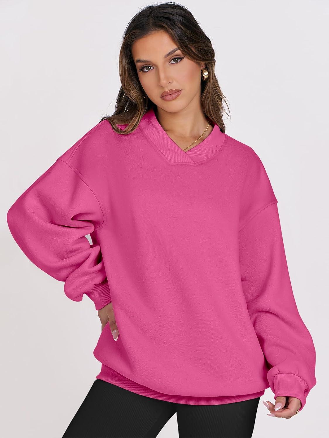 imageANRABESS Womens Oversized V Neck Sweatshirt Fleece Long Sleeve Hoodies Pullover Comfy Top Outfits 2025 Teen Preppy ClothesHot Pink