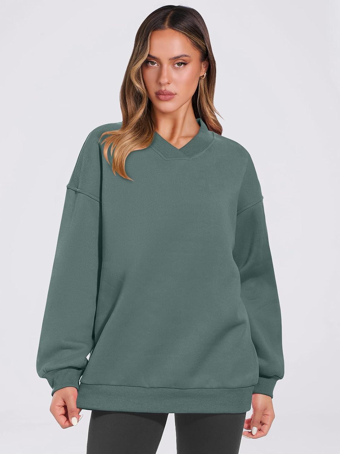 imageANRABESS Womens Oversized V Neck Sweatshirt Fleece Long Sleeve Hoodies Pullover Comfy Top Outfits 2025 Teen Preppy ClothesLake Green