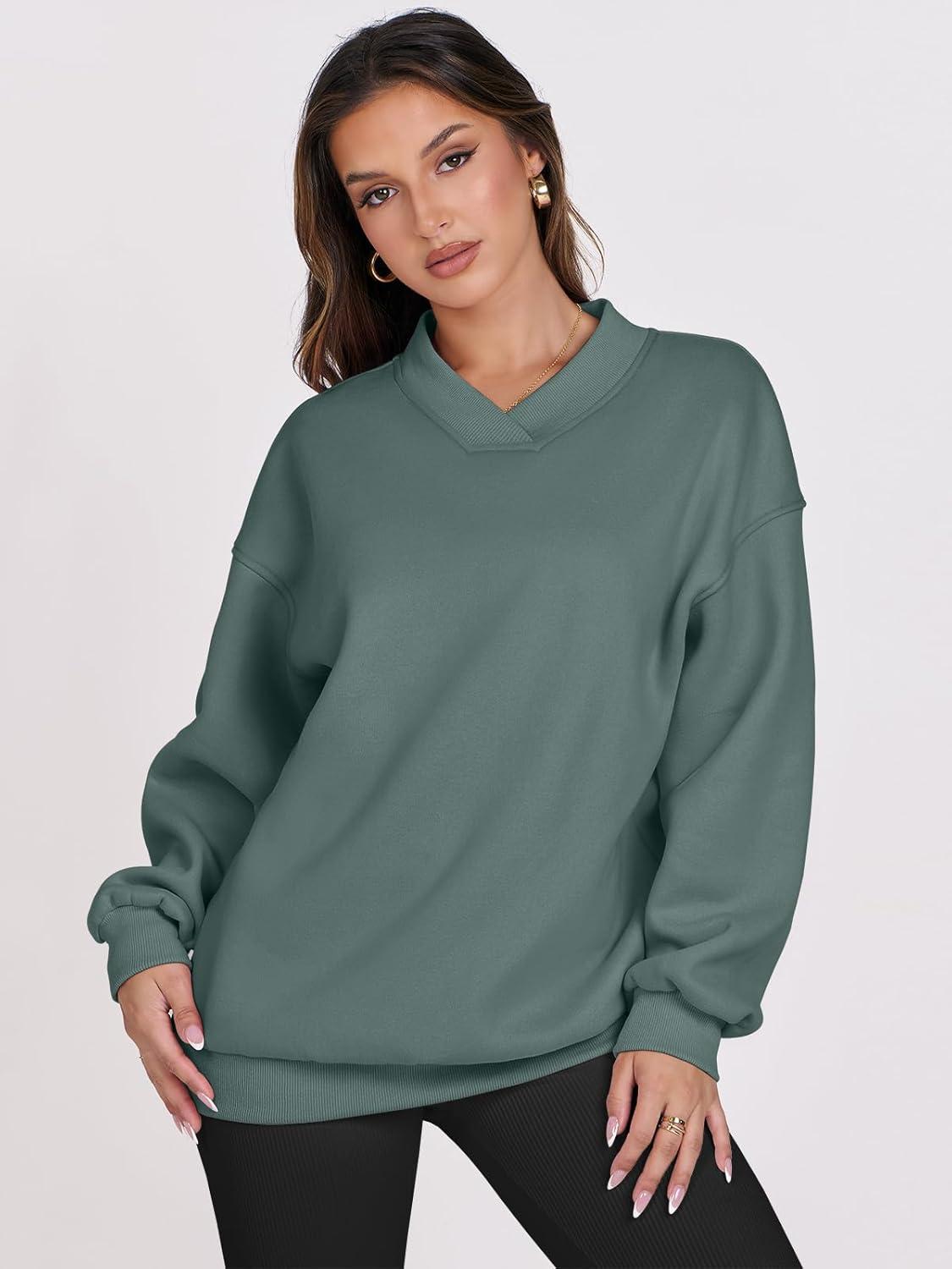 imageANRABESS Womens Oversized V Neck Sweatshirt Fleece Long Sleeve Hoodies Pullover Comfy Top Outfits 2025 Teen Preppy ClothesLake Green
