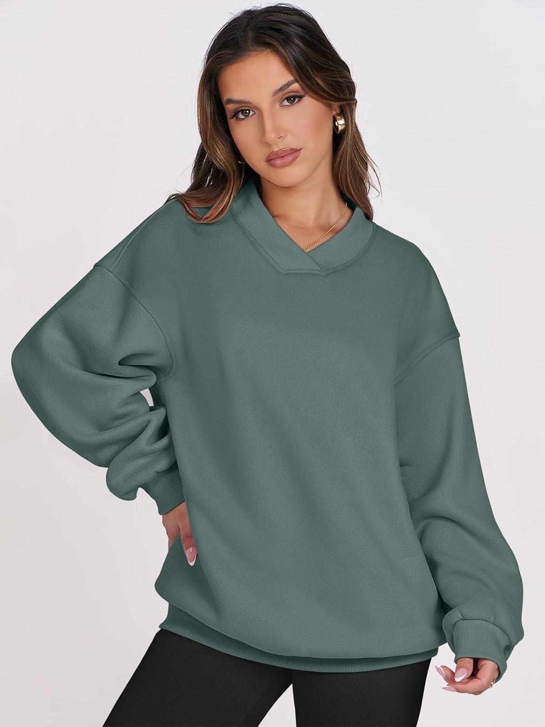 imageANRABESS Womens Oversized V Neck Sweatshirt Fleece Long Sleeve Hoodies Pullover Comfy Top Outfits 2025 Teen Preppy ClothesLake Green