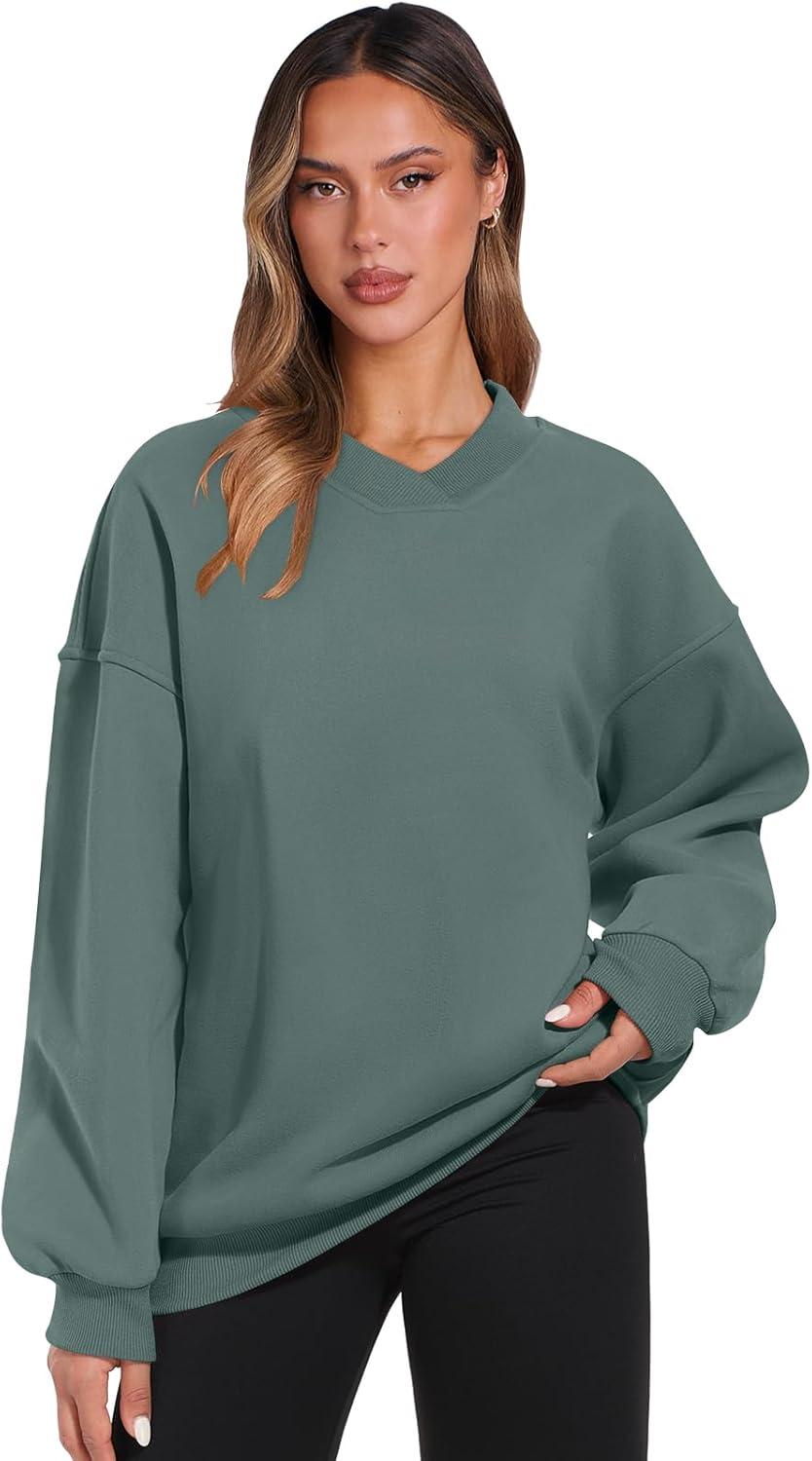 imageANRABESS Womens Oversized V Neck Sweatshirt Fleece Long Sleeve Hoodies Pullover Comfy Top Outfits 2025 Teen Preppy ClothesLake Green