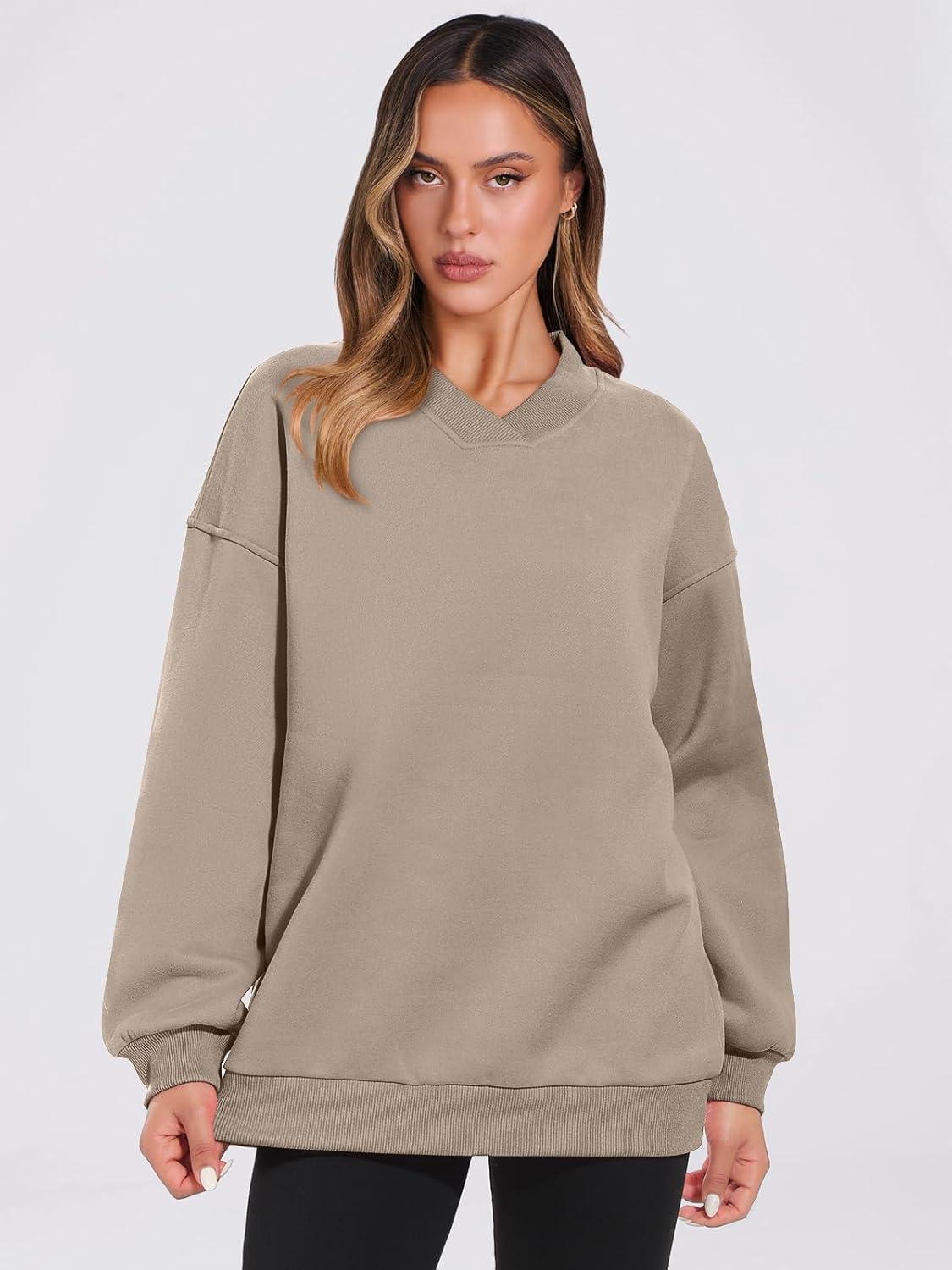 imageANRABESS Womens Oversized V Neck Sweatshirt Fleece Long Sleeve Hoodies Pullover Comfy Top Outfits 2025 Teen Preppy ClothesLight Brown