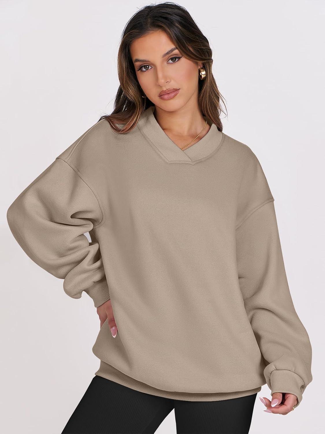 imageANRABESS Womens Oversized V Neck Sweatshirt Fleece Long Sleeve Hoodies Pullover Comfy Top Outfits 2025 Teen Preppy ClothesLight Brown