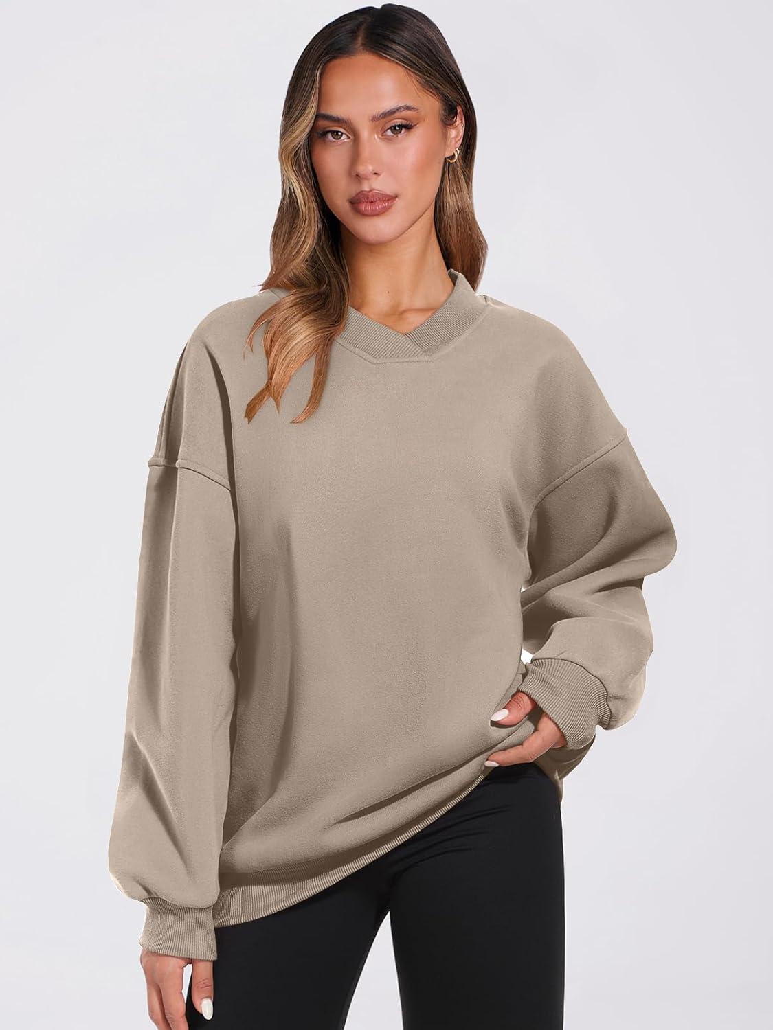 imageANRABESS Womens Oversized V Neck Sweatshirt Fleece Long Sleeve Hoodies Pullover Comfy Top Outfits 2025 Teen Preppy ClothesLight Brown