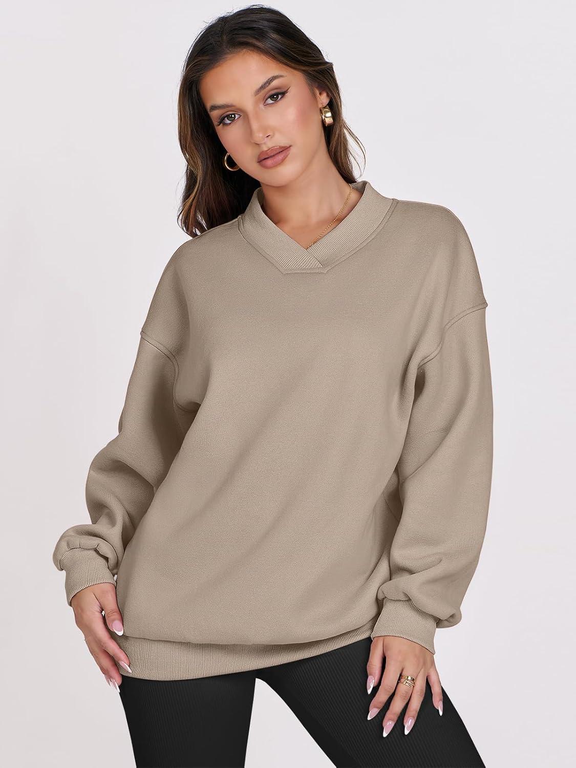 imageANRABESS Womens Oversized V Neck Sweatshirt Fleece Long Sleeve Hoodies Pullover Comfy Top Outfits 2025 Teen Preppy ClothesLight Brown
