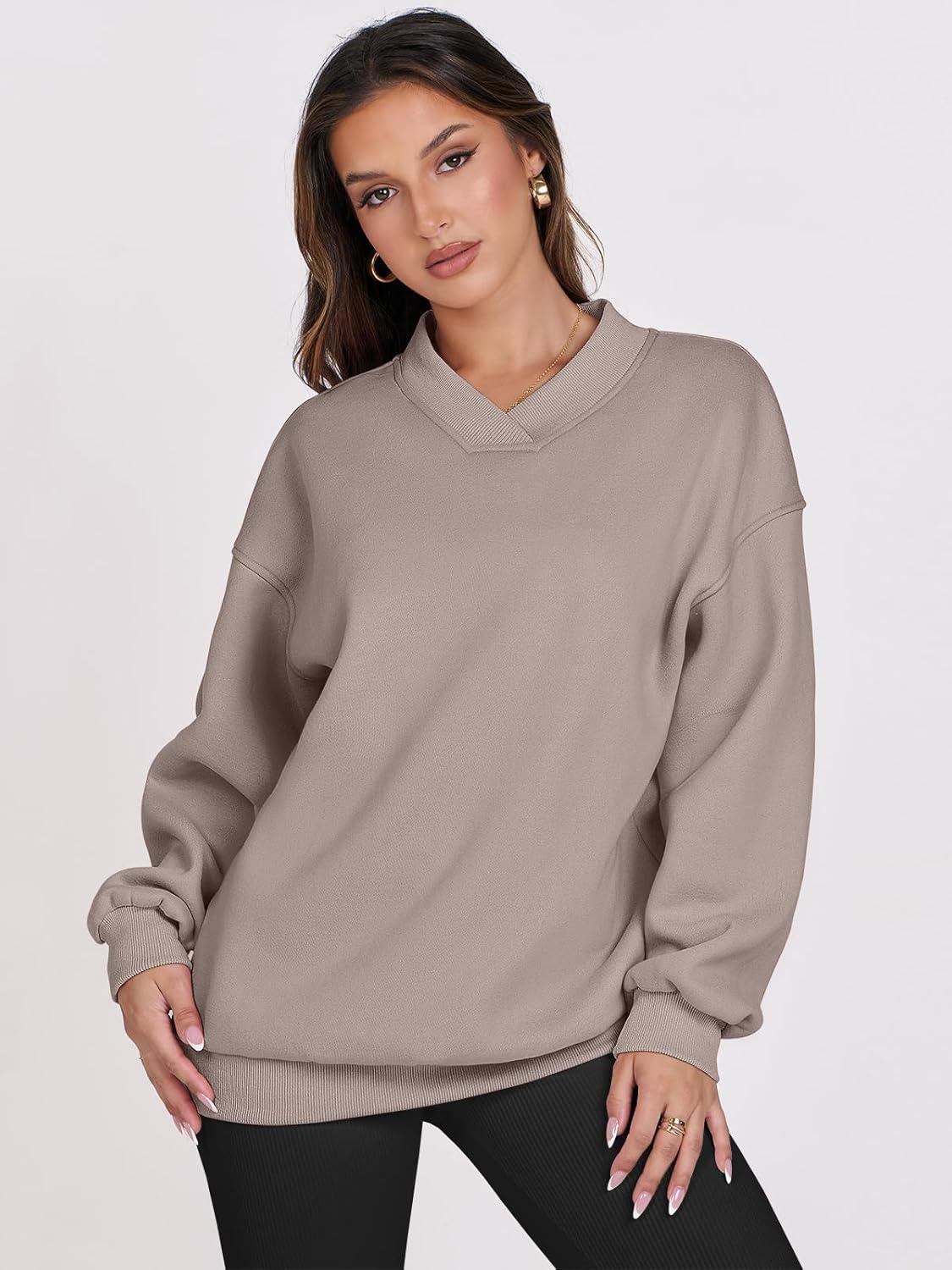 imageANRABESS Womens Oversized V Neck Sweatshirt Fleece Long Sleeve Hoodies Pullover Comfy Top Outfits 2025 Teen Preppy ClothesLight Khaki