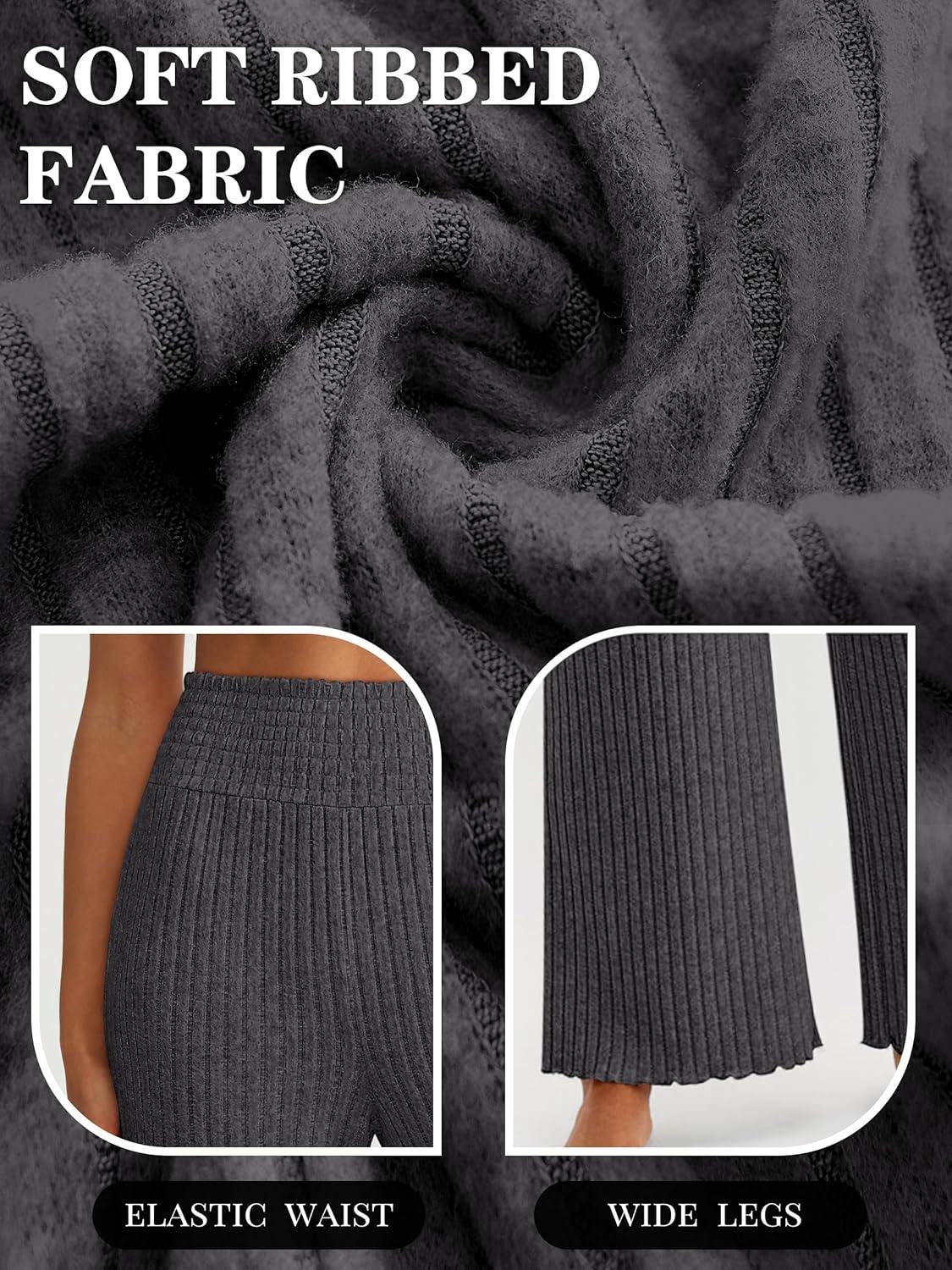 imageANRABESS Womens Ribbed Knit Lounge Pajama Pants Casual Elastic High Waist Loose Wide Leg Pants 2025 Fall Comfy PJ BottomsDark Grey