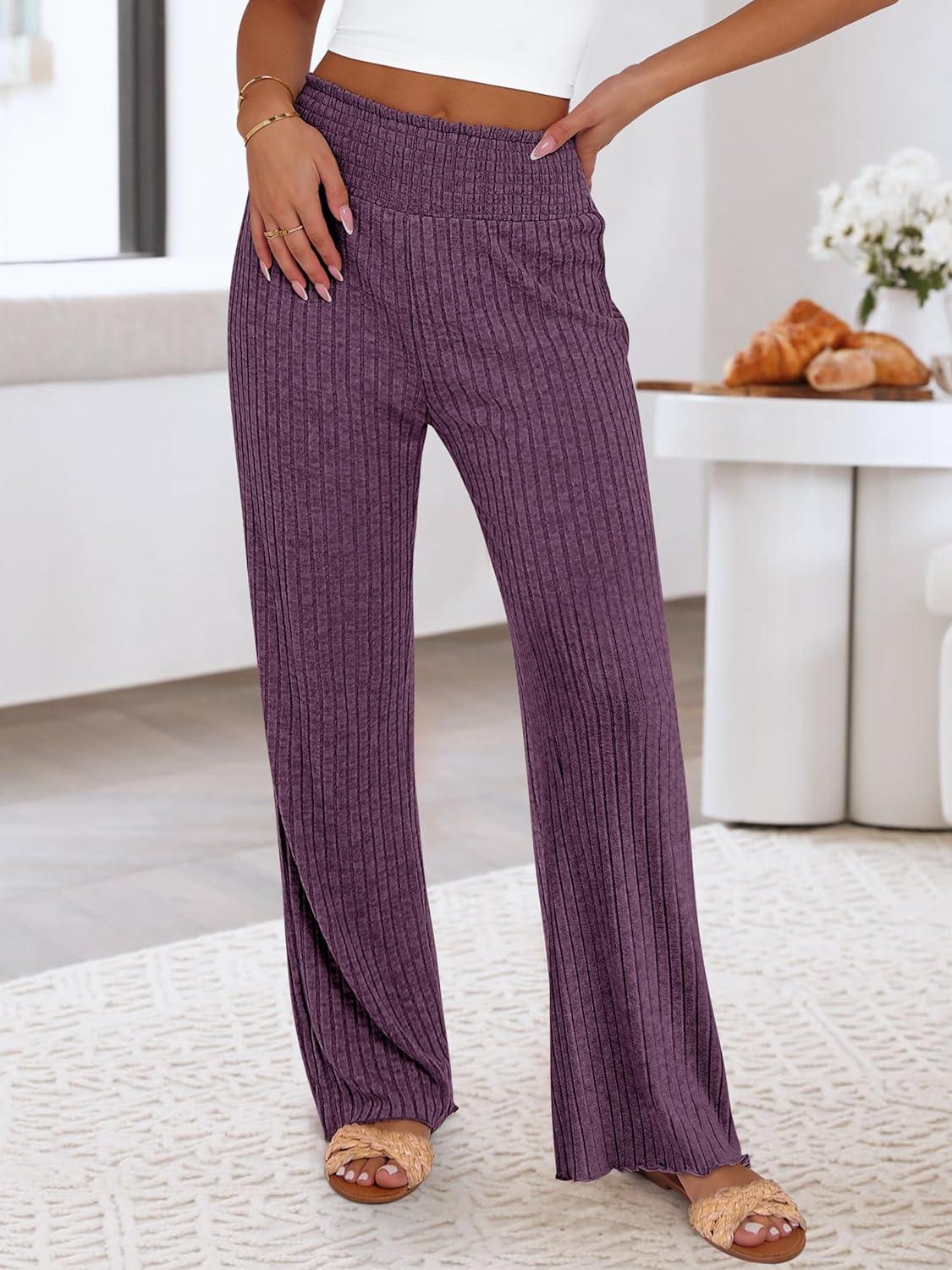 imageANRABESS Womens Ribbed Knit Lounge Pajama Pants Casual Elastic High Waist Loose Wide Leg Pants 2025 Fall Comfy PJ BottomsDark Purple