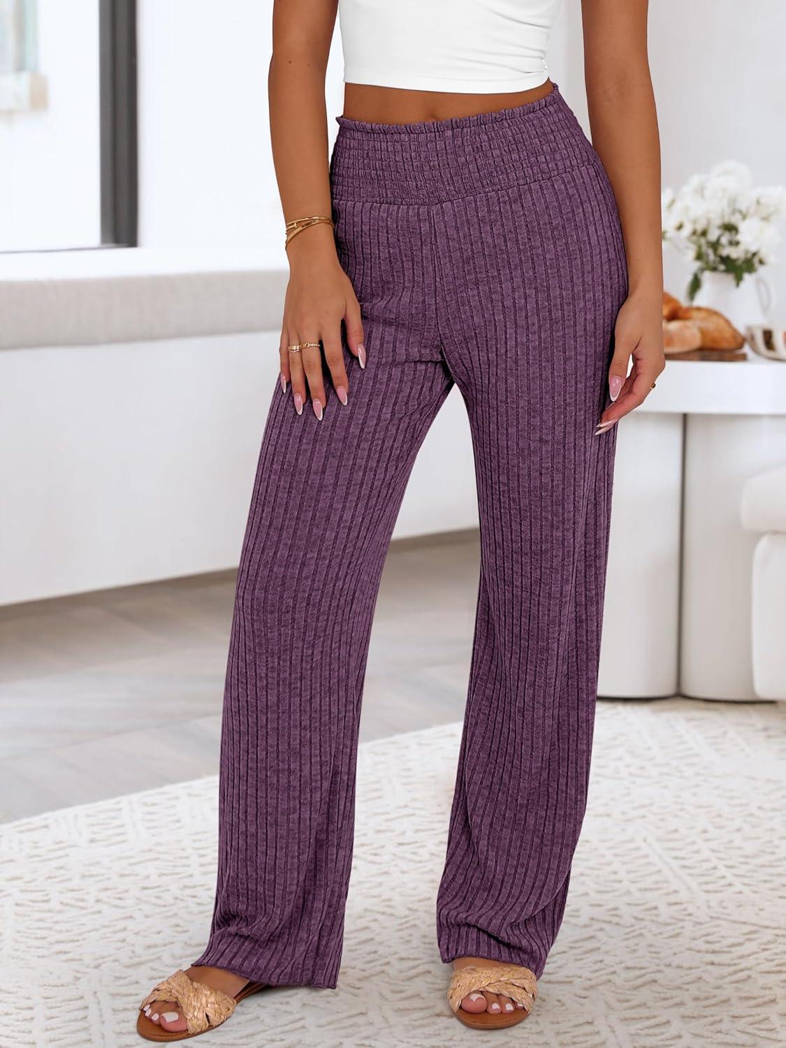 imageANRABESS Womens Ribbed Knit Lounge Pajama Pants Casual Elastic High Waist Loose Wide Leg Pants 2025 Fall Comfy PJ BottomsDark Purple
