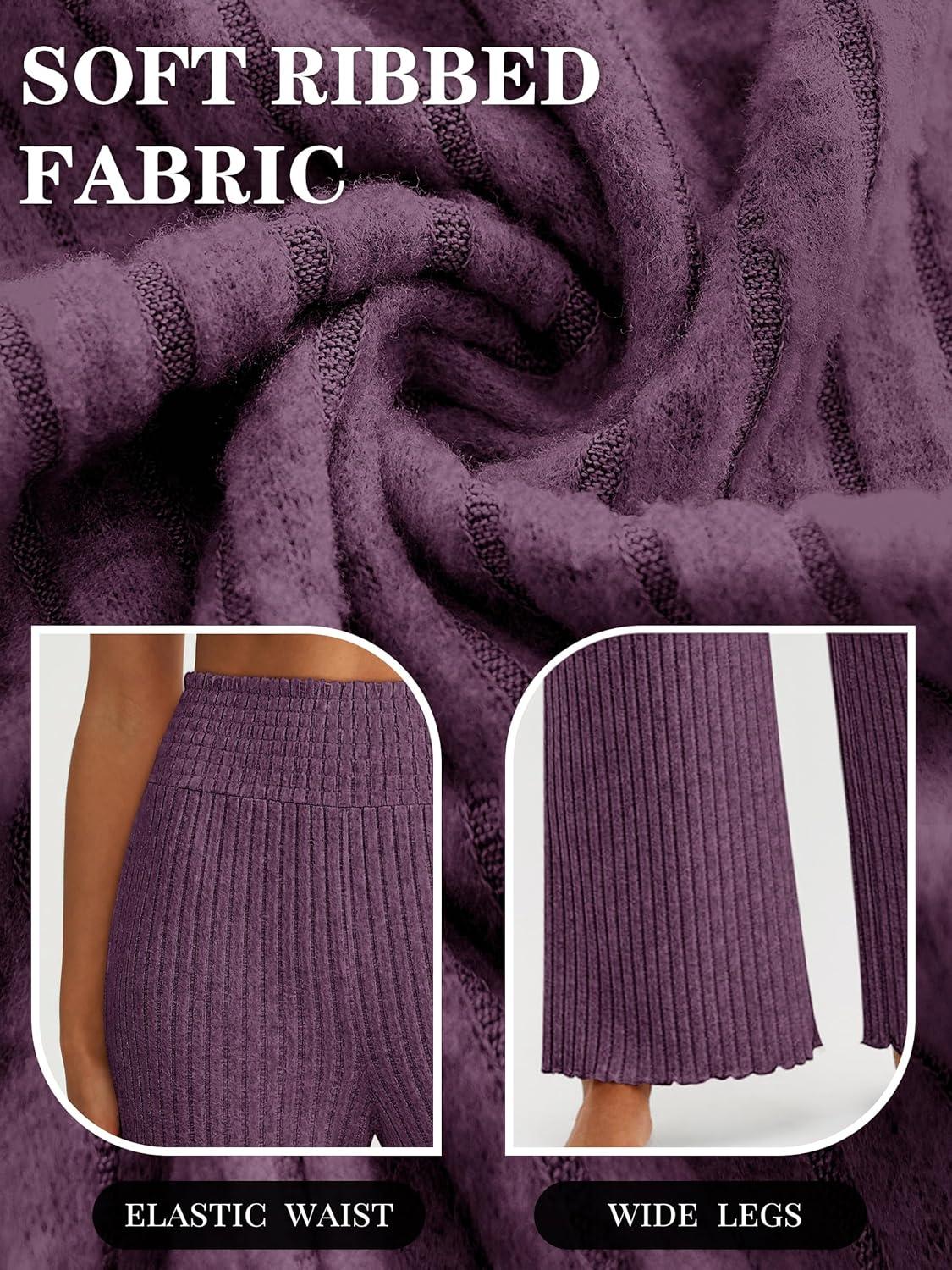 imageANRABESS Womens Ribbed Knit Lounge Pajama Pants Casual Elastic High Waist Loose Wide Leg Pants 2025 Fall Comfy PJ BottomsDark Purple