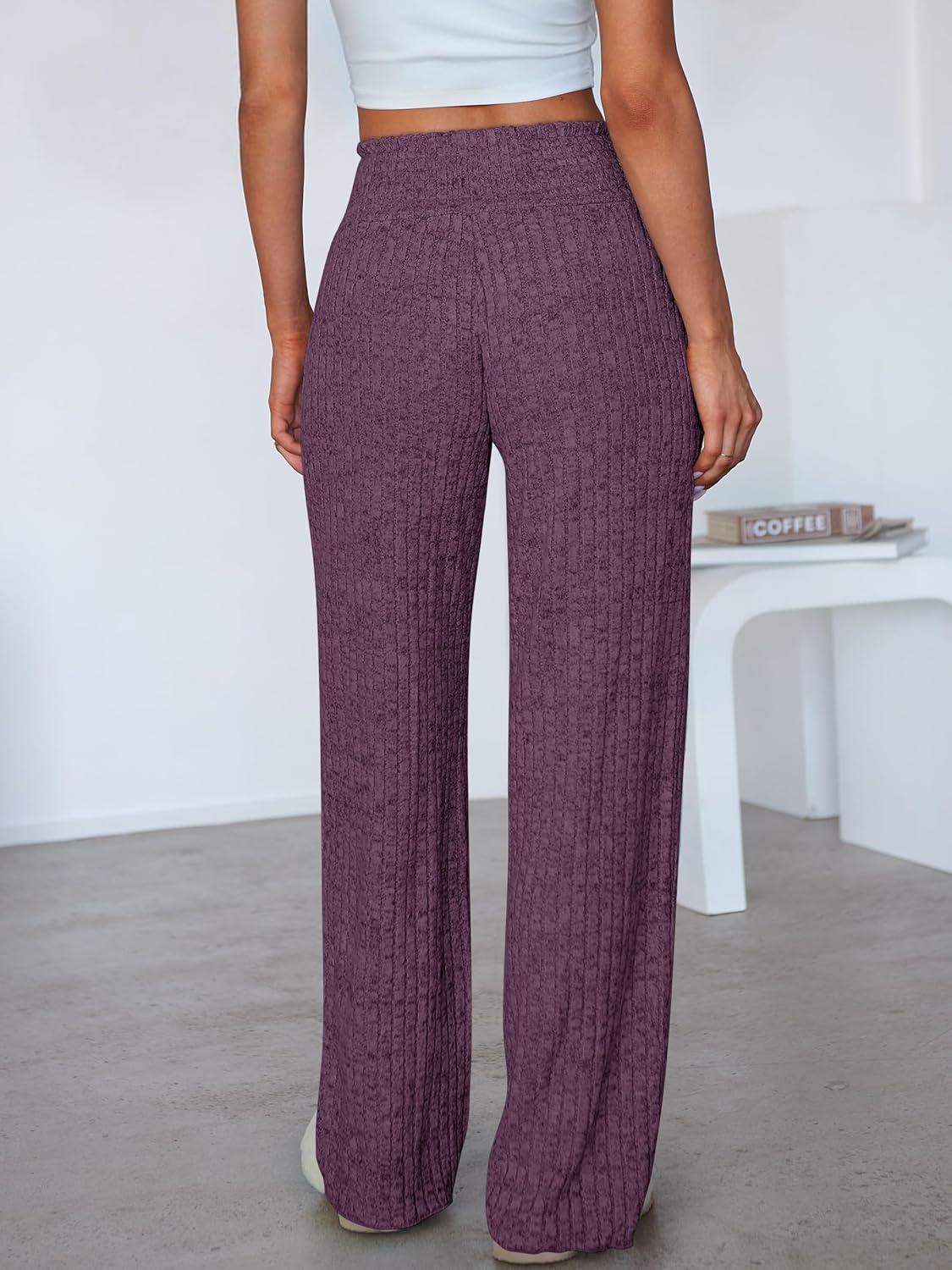 imageANRABESS Womens Ribbed Knit Lounge Pajama Pants Casual Elastic High Waist Loose Wide Leg Pants 2025 Fall Comfy PJ BottomsDark Purple