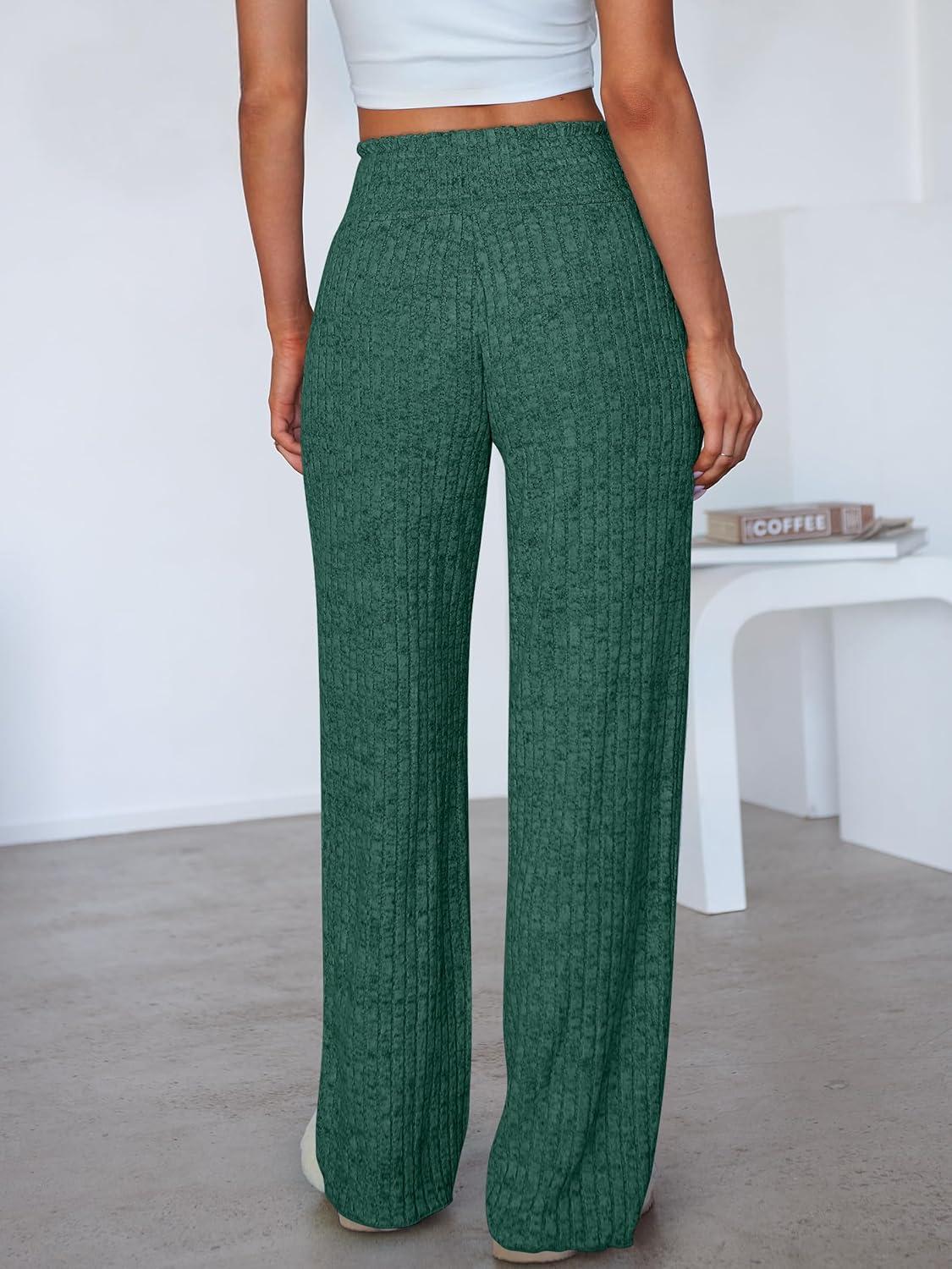 imageANRABESS Womens Ribbed Knit Lounge Pajama Pants Casual Elastic High Waist Loose Wide Leg Pants 2025 Fall Comfy PJ BottomsGreen
