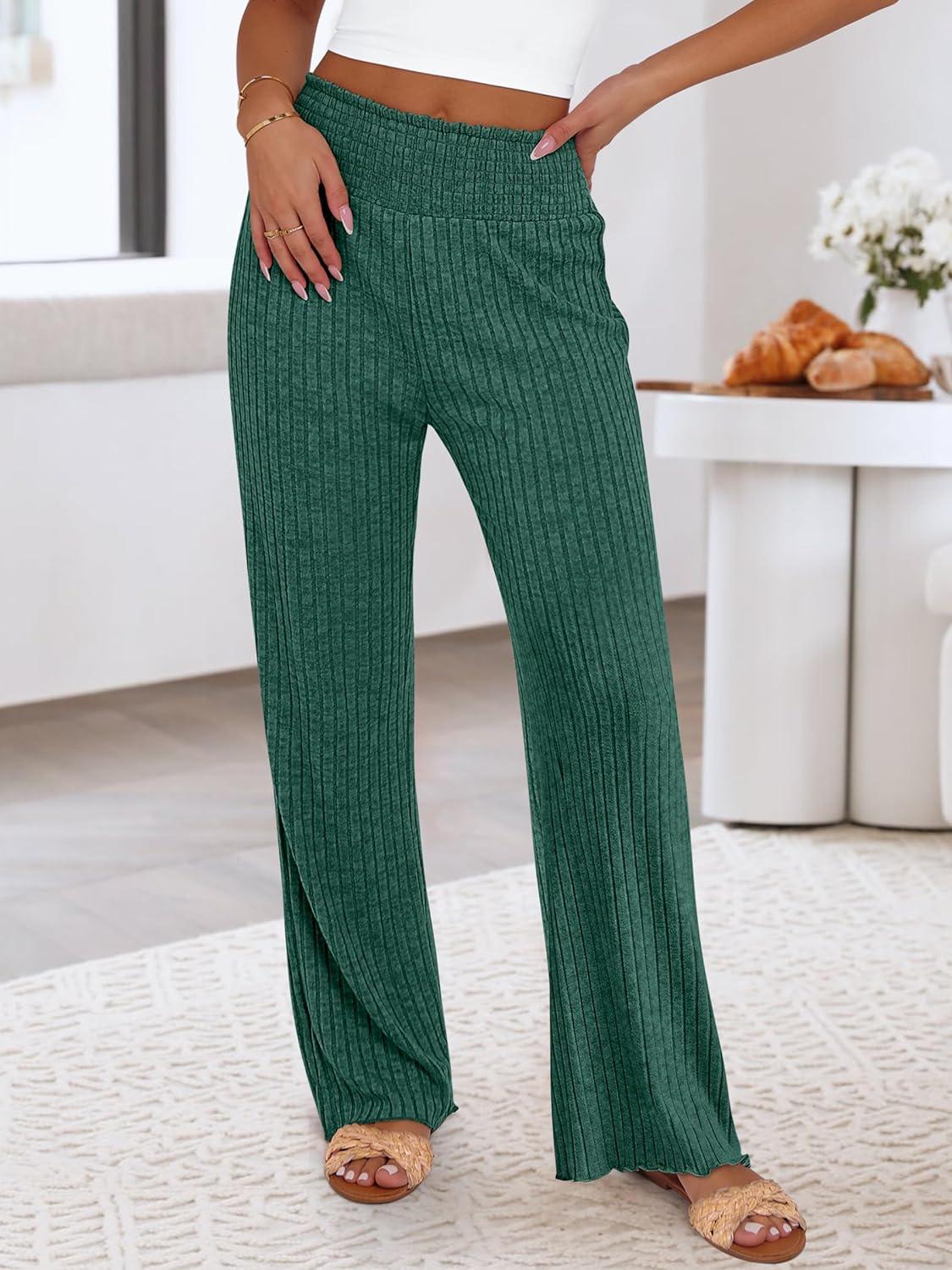 imageANRABESS Womens Ribbed Knit Lounge Pajama Pants Casual Elastic High Waist Loose Wide Leg Pants 2025 Fall Comfy PJ BottomsGreen
