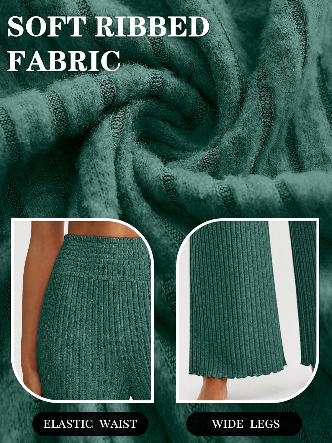 imageANRABESS Womens Ribbed Knit Lounge Pajama Pants Casual Elastic High Waist Loose Wide Leg Pants 2025 Fall Comfy PJ BottomsGreen