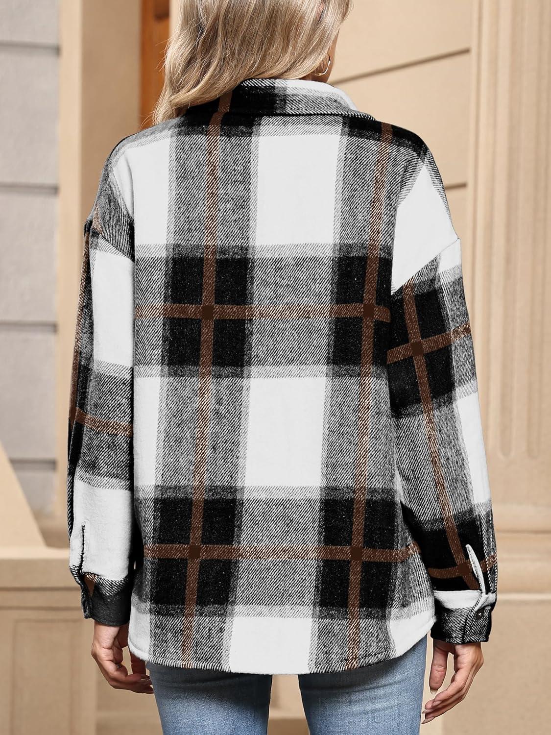 imageANRABESS Womens Sherpa Fleece Lined Flannel Plaid Shirt Jackets Fuzzy Warm Button Down Shacket with Pockets 2025 Fall OutfitsBlack Brown Plaid