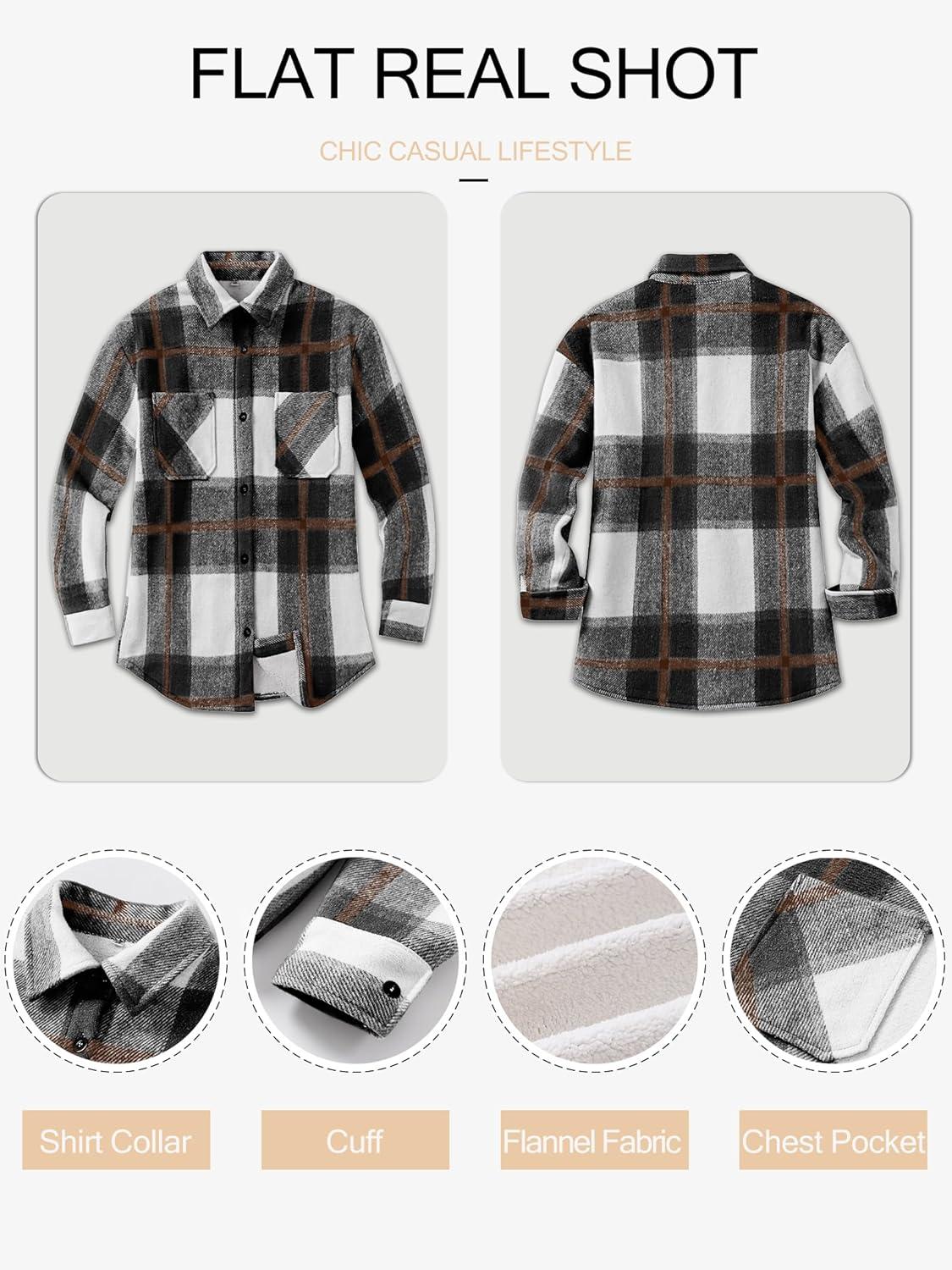imageANRABESS Womens Sherpa Fleece Lined Flannel Plaid Shirt Jackets Fuzzy Warm Button Down Shacket with Pockets 2025 Fall OutfitsBlack Brown Plaid