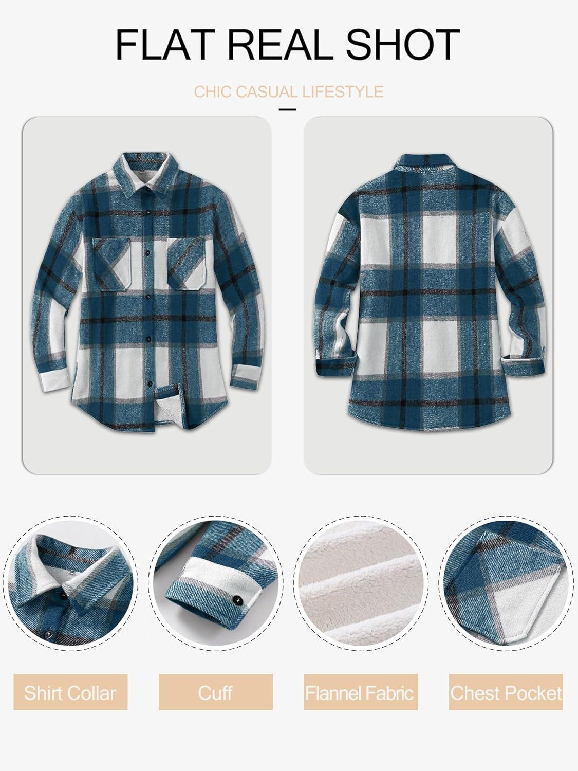 imageANRABESS Womens Sherpa Fleece Lined Flannel Plaid Shirt Jackets Fuzzy Warm Button Down Shacket with Pockets 2025 Fall OutfitsDark Blue Plaid