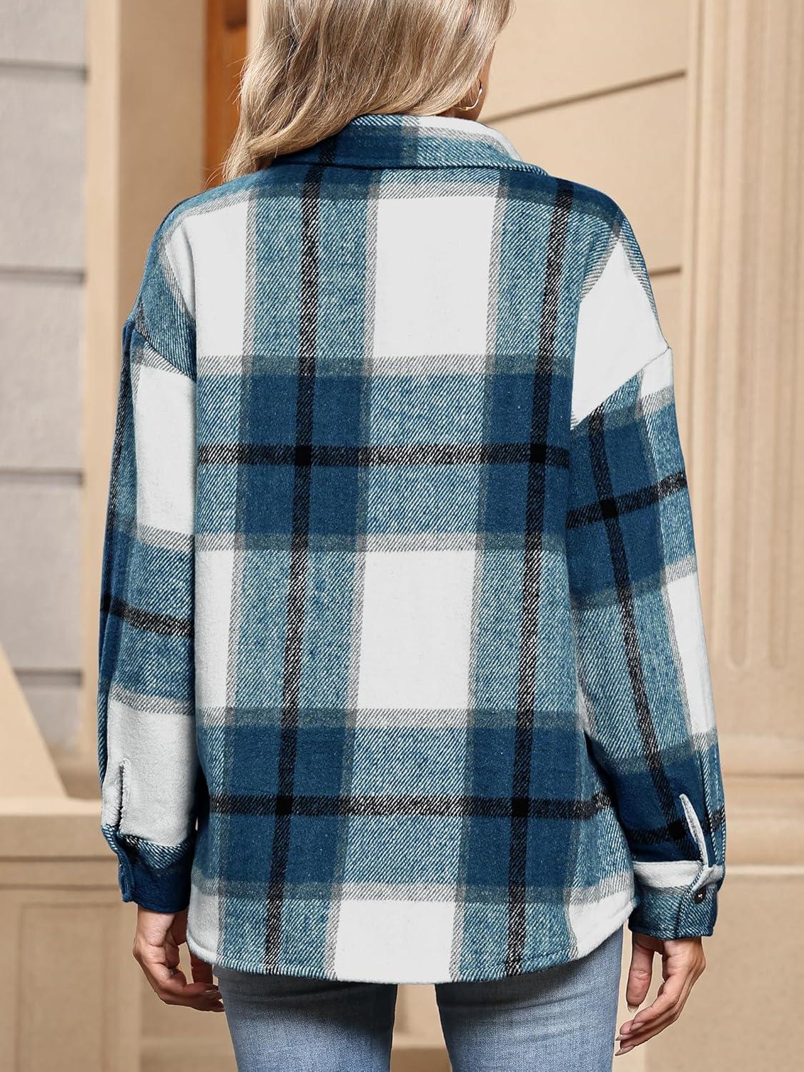 imageANRABESS Womens Sherpa Fleece Lined Flannel Plaid Shirt Jackets Fuzzy Warm Button Down Shacket with Pockets 2025 Fall OutfitsDark Blue Plaid