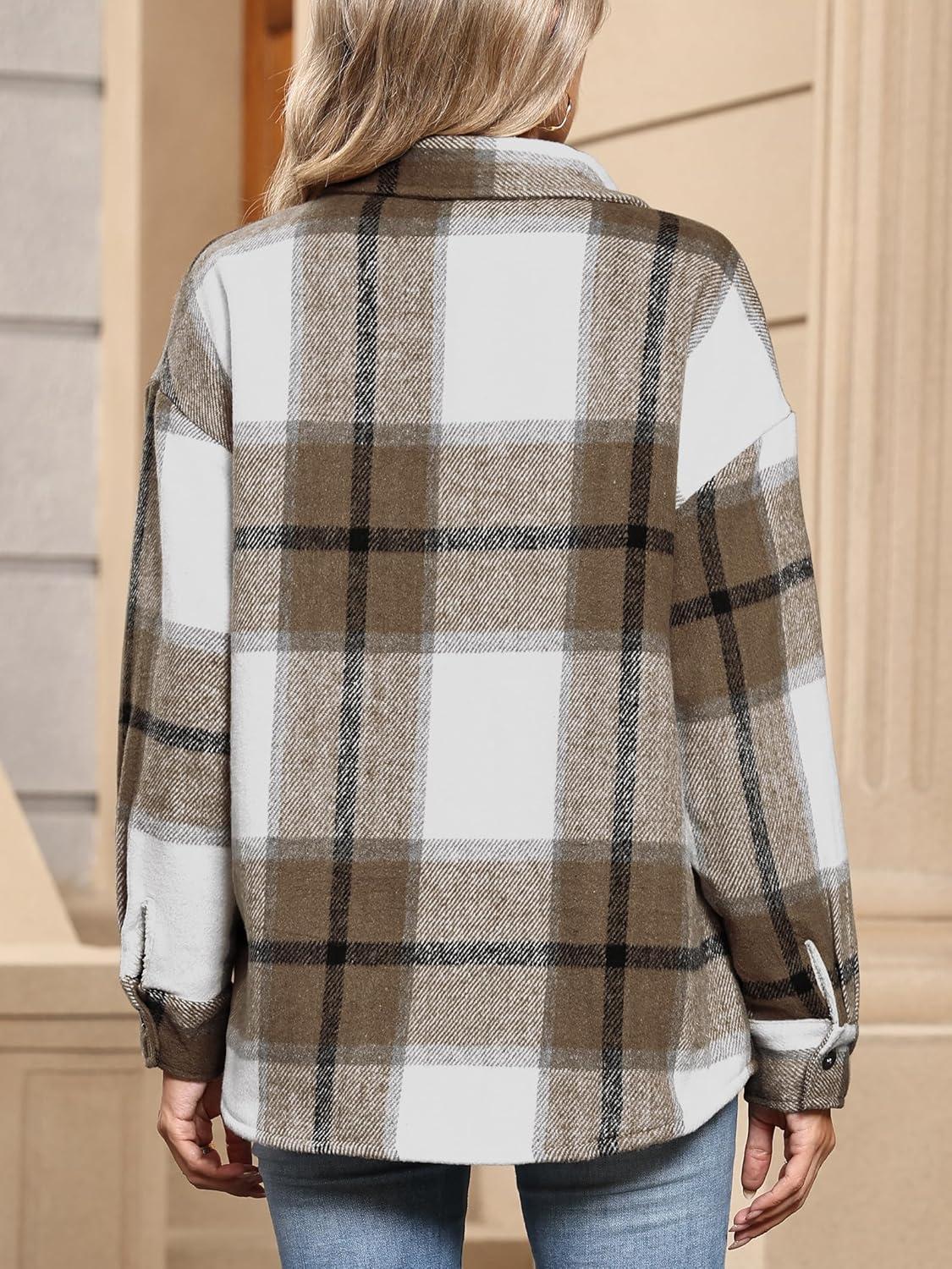 imageANRABESS Womens Sherpa Fleece Lined Flannel Plaid Shirt Jackets Fuzzy Warm Button Down Shacket with Pockets 2025 Fall OutfitsLight Brown Plaid