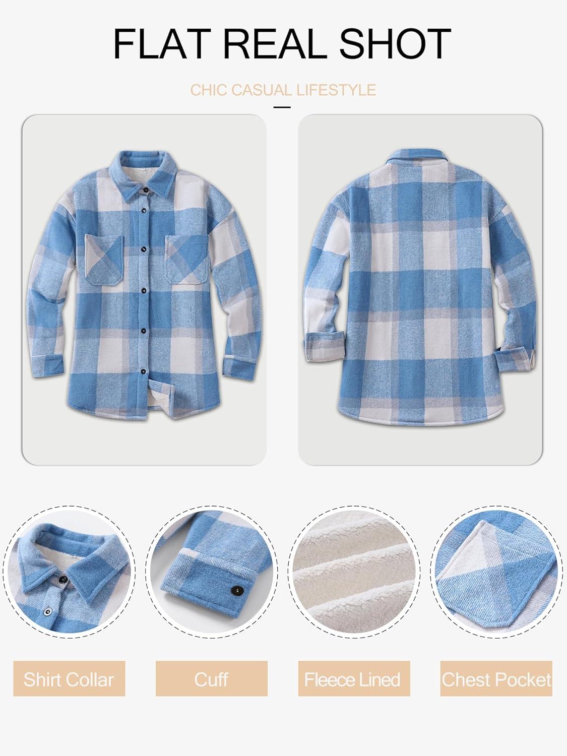 imageANRABESS Womens Sherpa Fleece Lined Flannel Plaid Shirt Jackets Fuzzy Warm Button Down Shacket with Pockets 2025 Fall OutfitsSky Blue Plaid