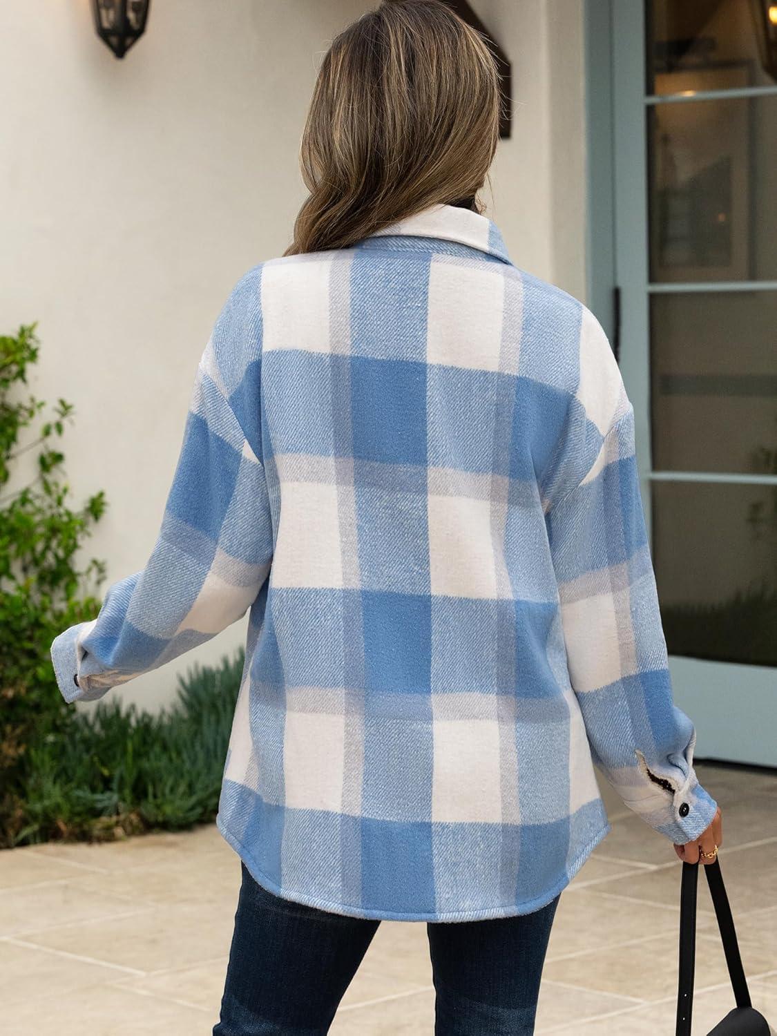 imageANRABESS Womens Sherpa Fleece Lined Flannel Plaid Shirt Jackets Fuzzy Warm Button Down Shacket with Pockets 2025 Fall OutfitsSky Blue Plaid